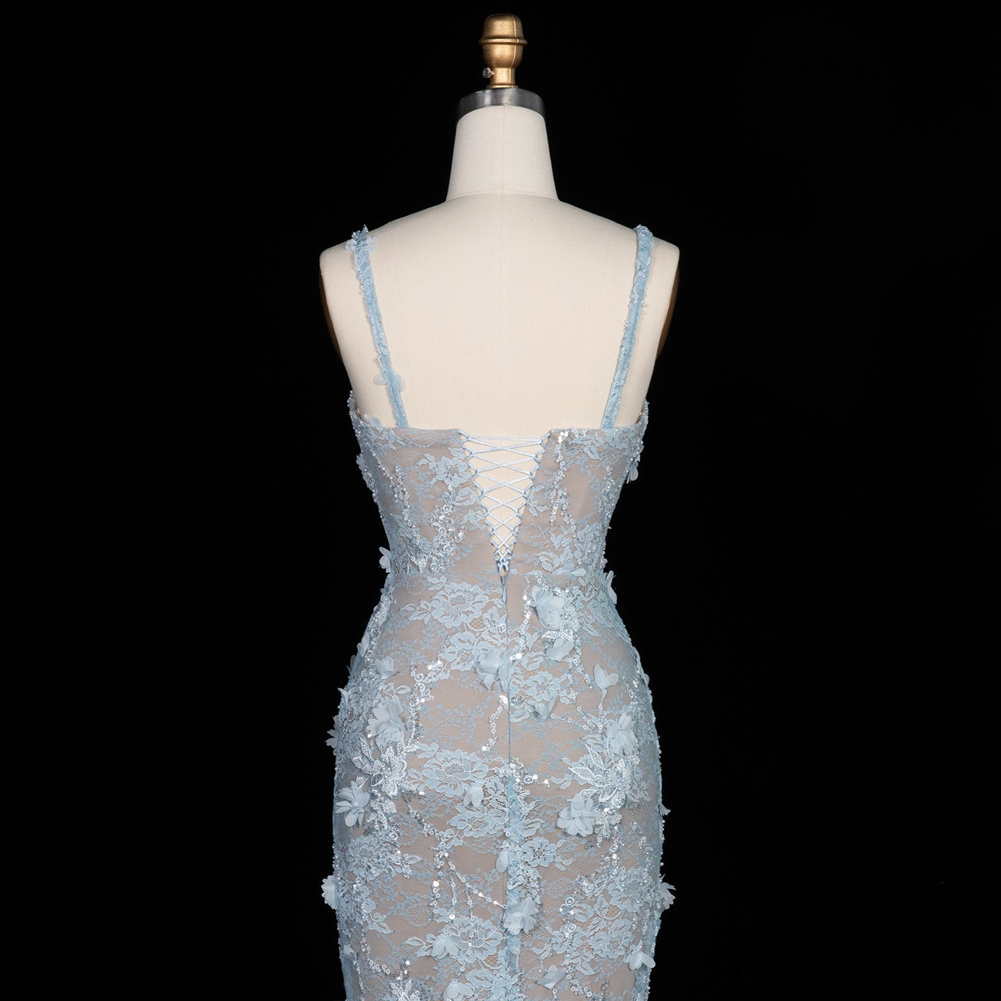 Blue Sequined Beaded Mermaid Sleeveless Prom Dress SF523 Sheer Fairy