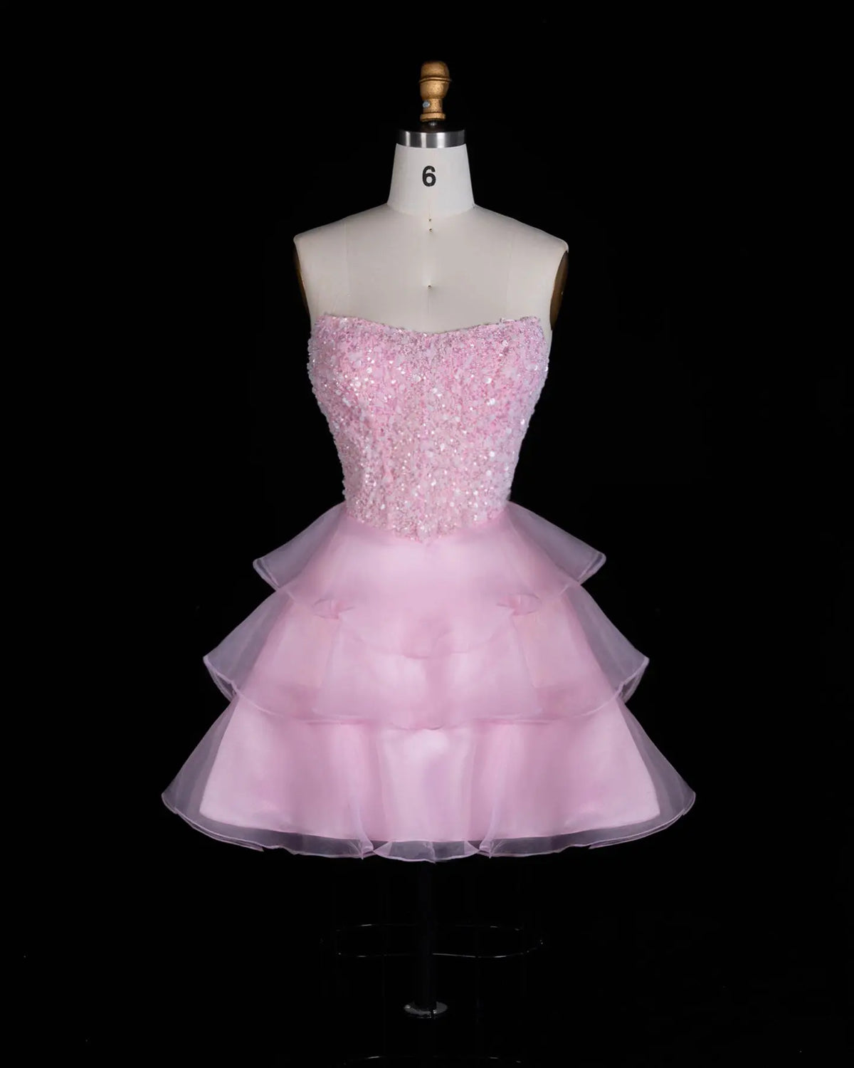 Exquisite Pink Strapless Tiered Homecoming Dress Sheer Fairy