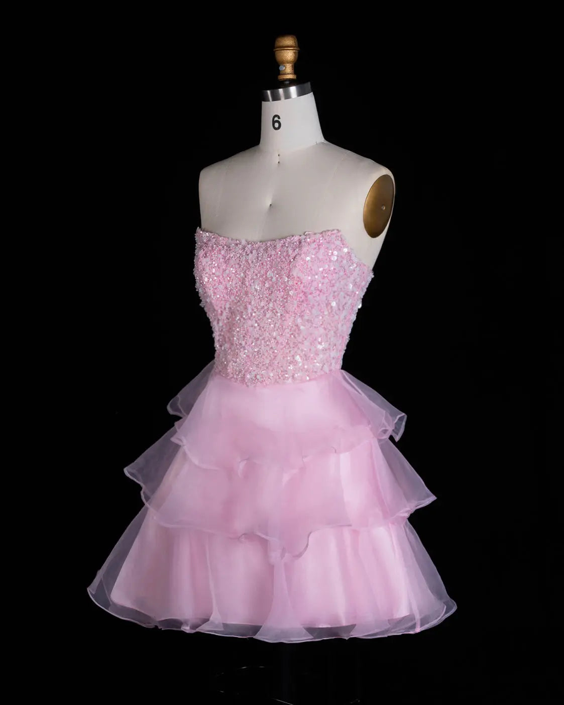 Exquisite Pink Strapless Tiered Homecoming Dress Sheer Fairy