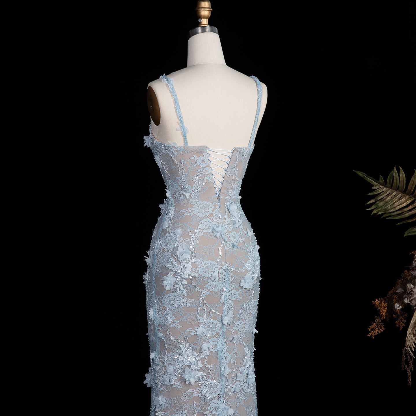 Blue Sequined Beaded Mermaid Sleeveless Prom Dress SF523 Sheer Fairy