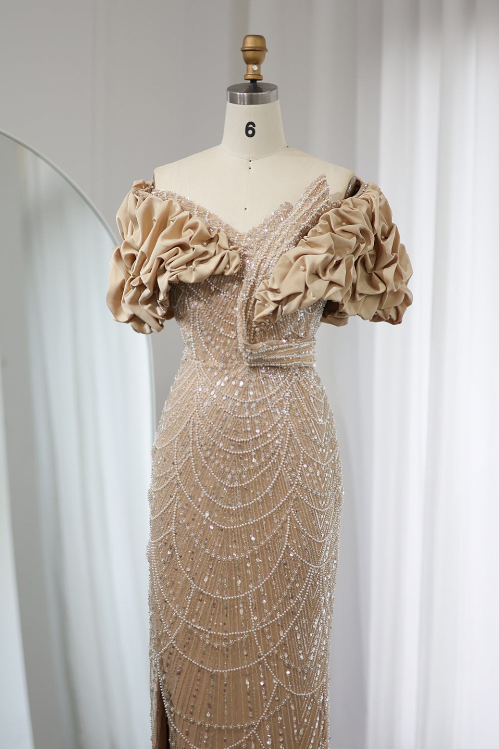 Elegant Off Shoulder Mermaid Sage Green Slit Evening Dress SS288 Sheer Fairy