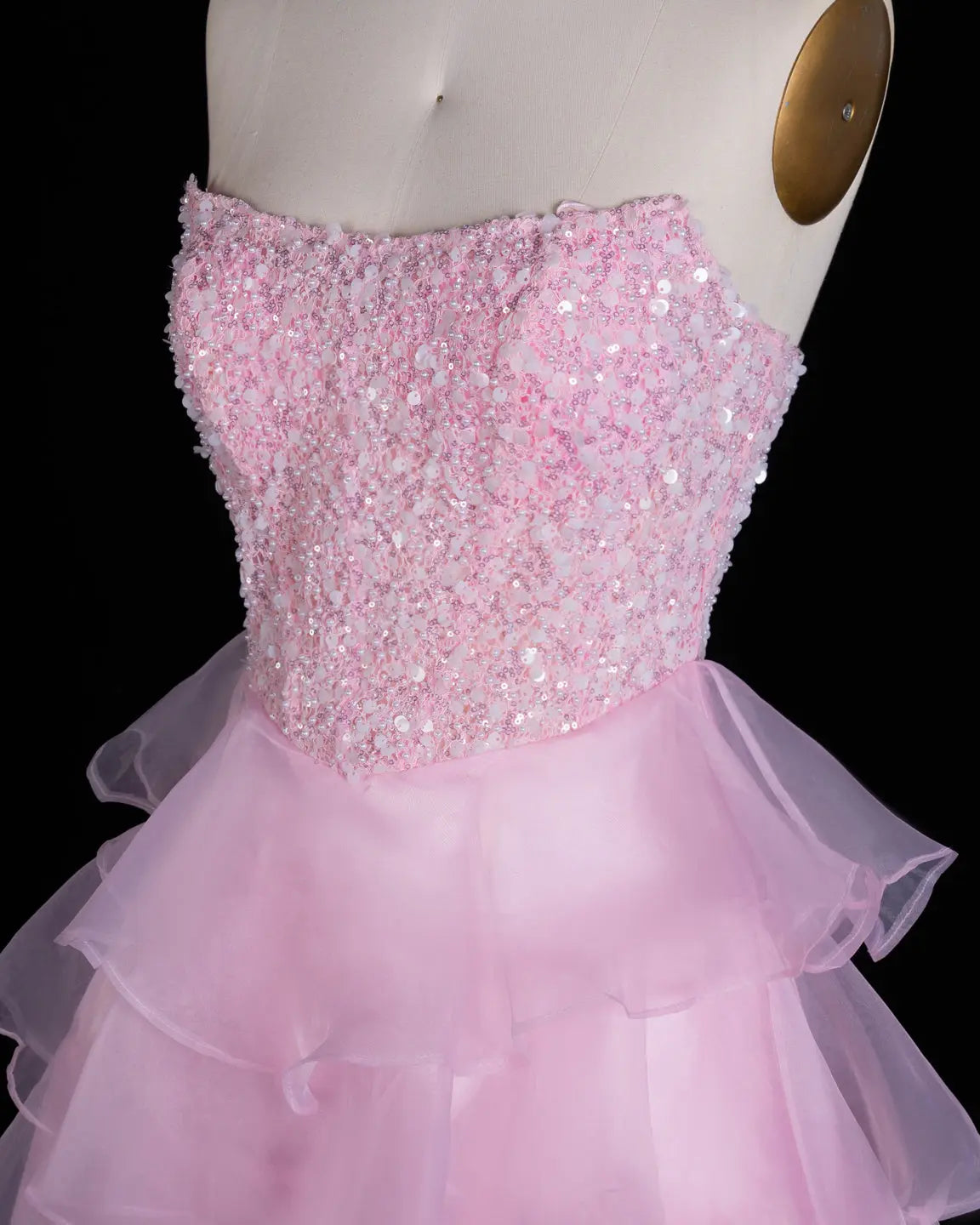 Exquisite Pink Strapless Tiered Homecoming Dress Sheer Fairy