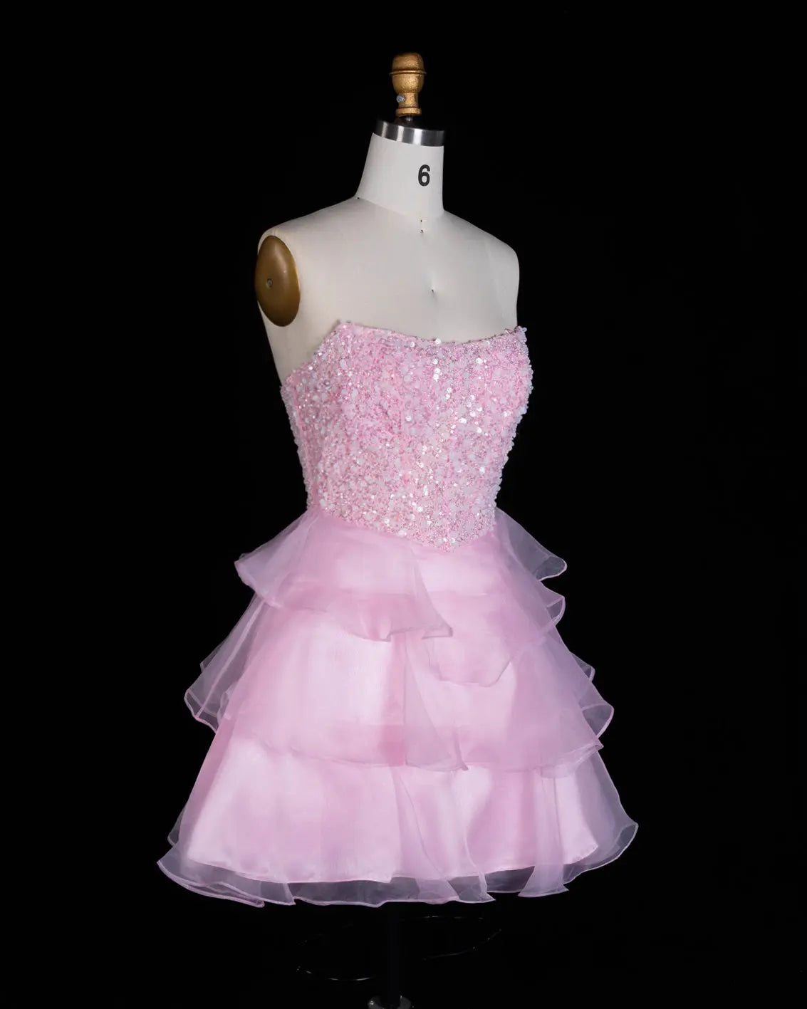 Exquisite Pink Strapless Tiered Homecoming Dress Sheer Fairy