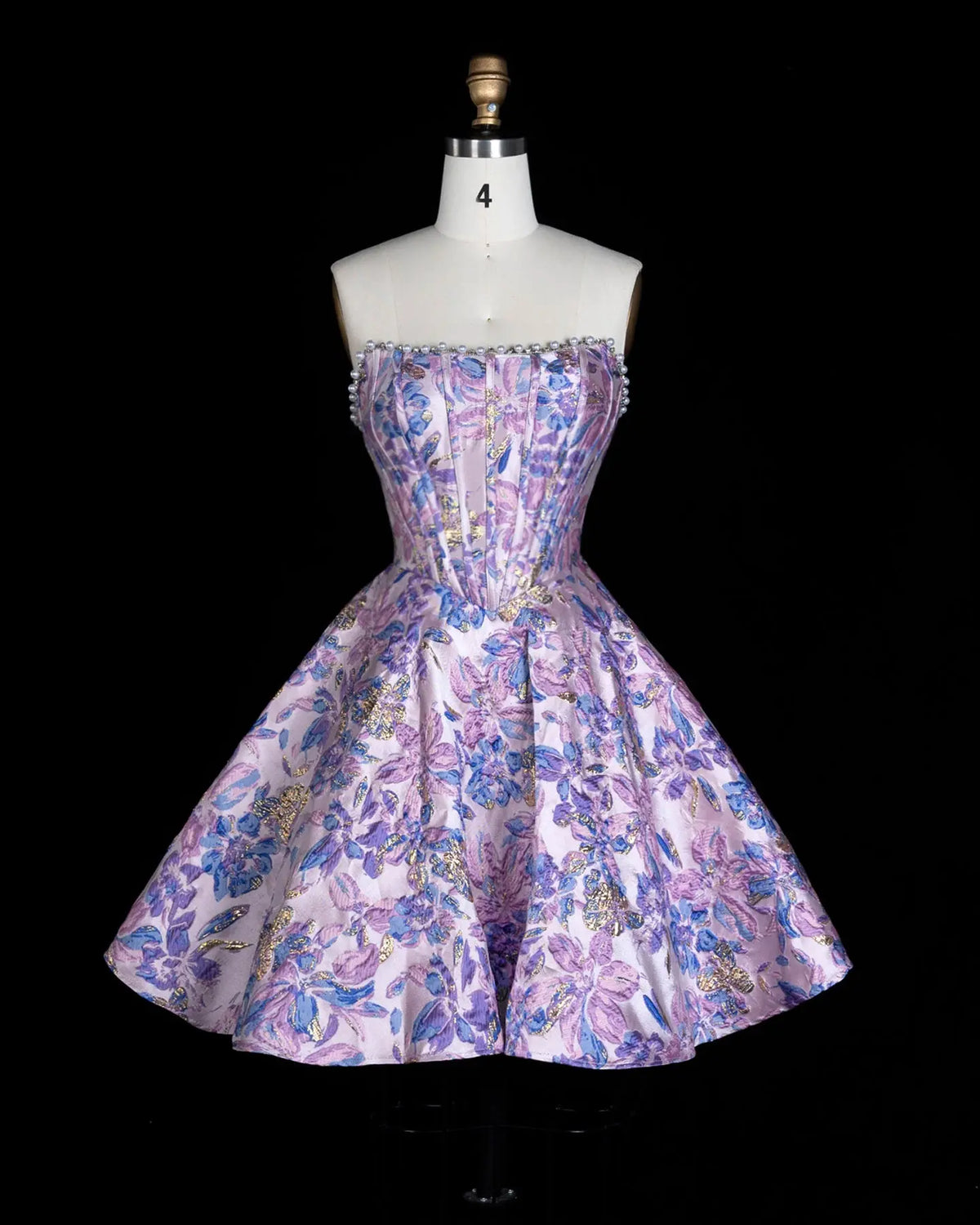 Luxury Purple Jacquard Strapless Homecoming Dress Sheer Fairy