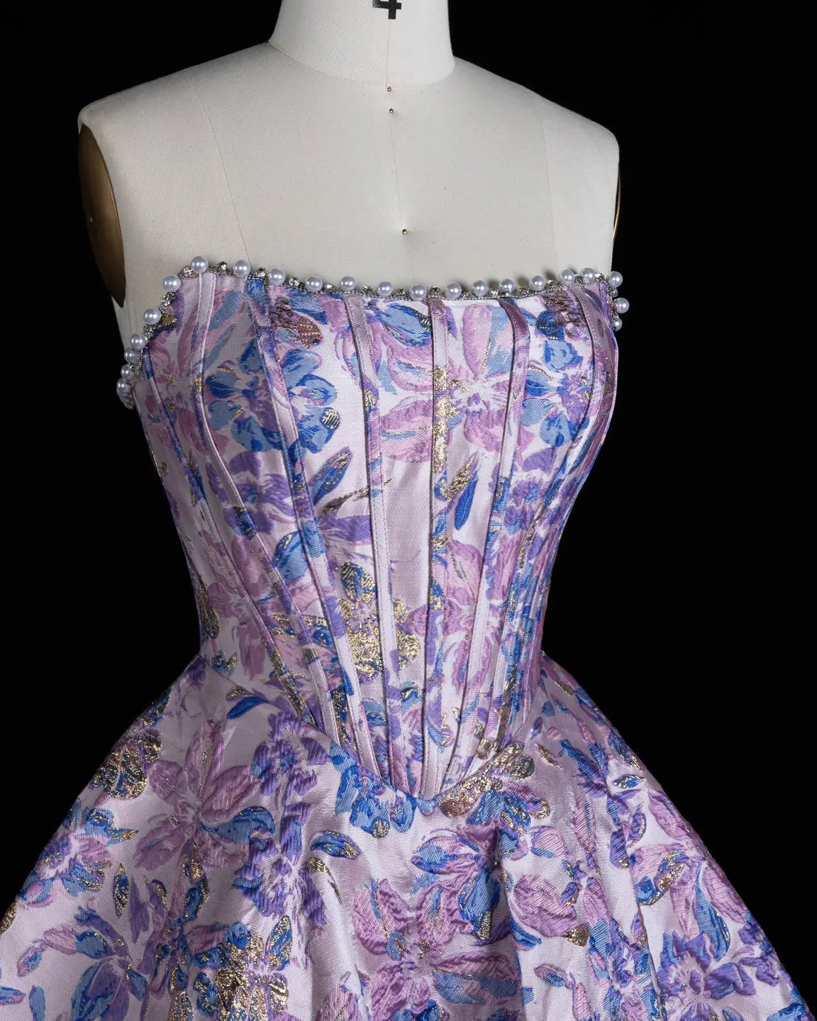 Luxury Purple Jacquard Strapless Homecoming Dress Sheer Fairy