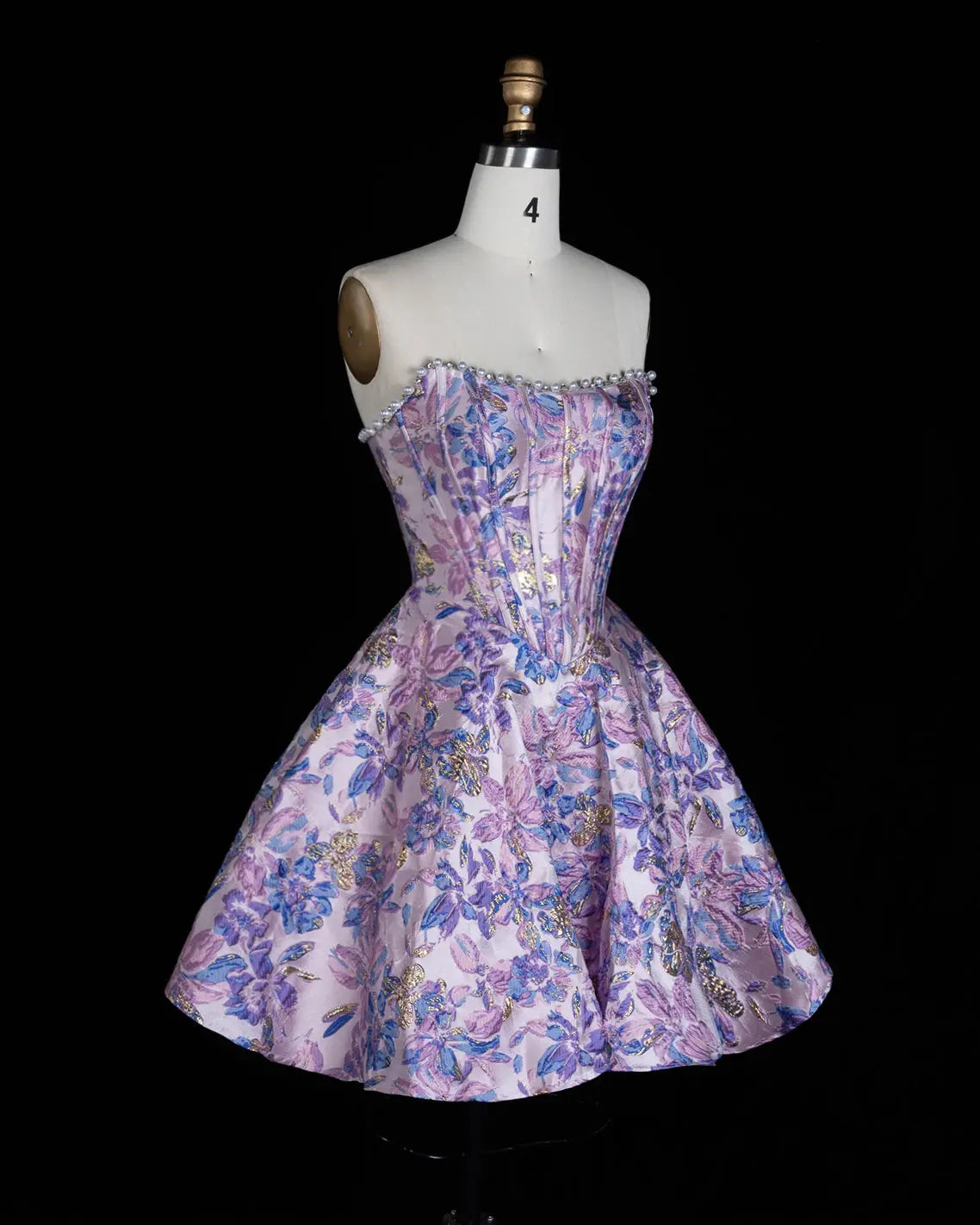 Luxury Purple Jacquard Strapless Homecoming Dress Sheer Fairy