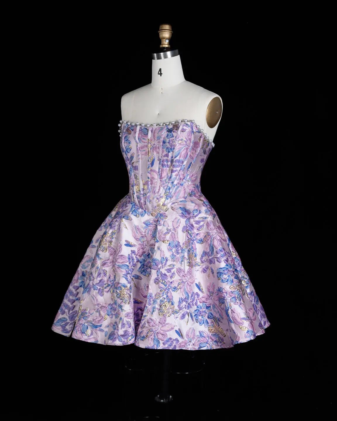 Luxury Purple Jacquard Strapless Homecoming Dress Sheer Fairy