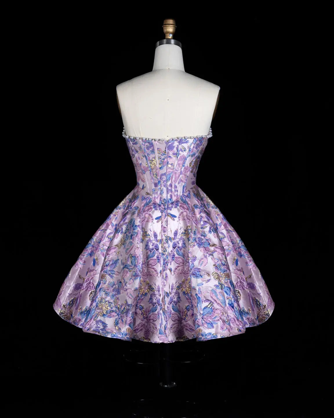 Luxury Purple Jacquard Strapless Homecoming Dress Sheer Fairy
