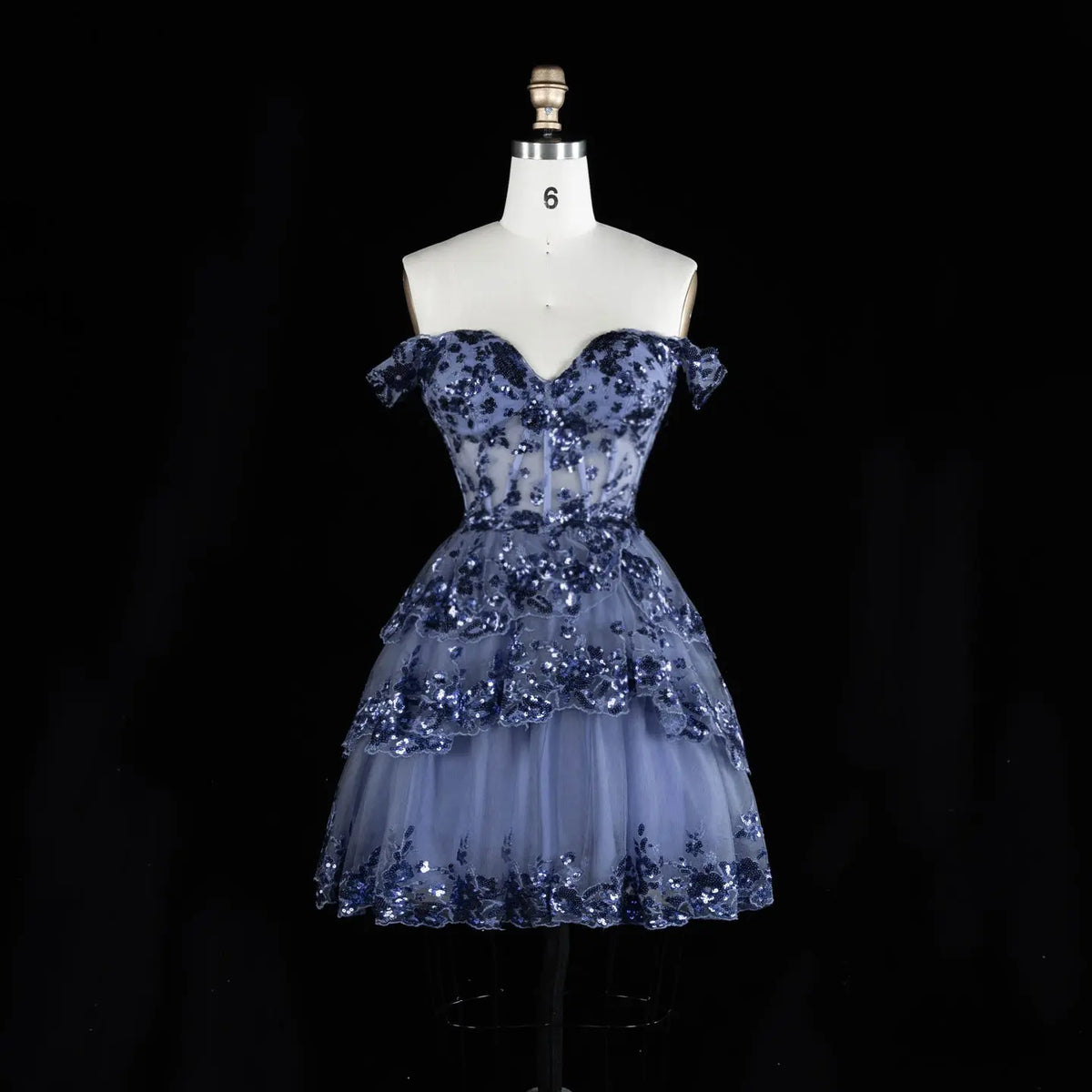 Champagne Sequin Tiered Ballgown Homecoming Dress RM156 Sheer Fairy