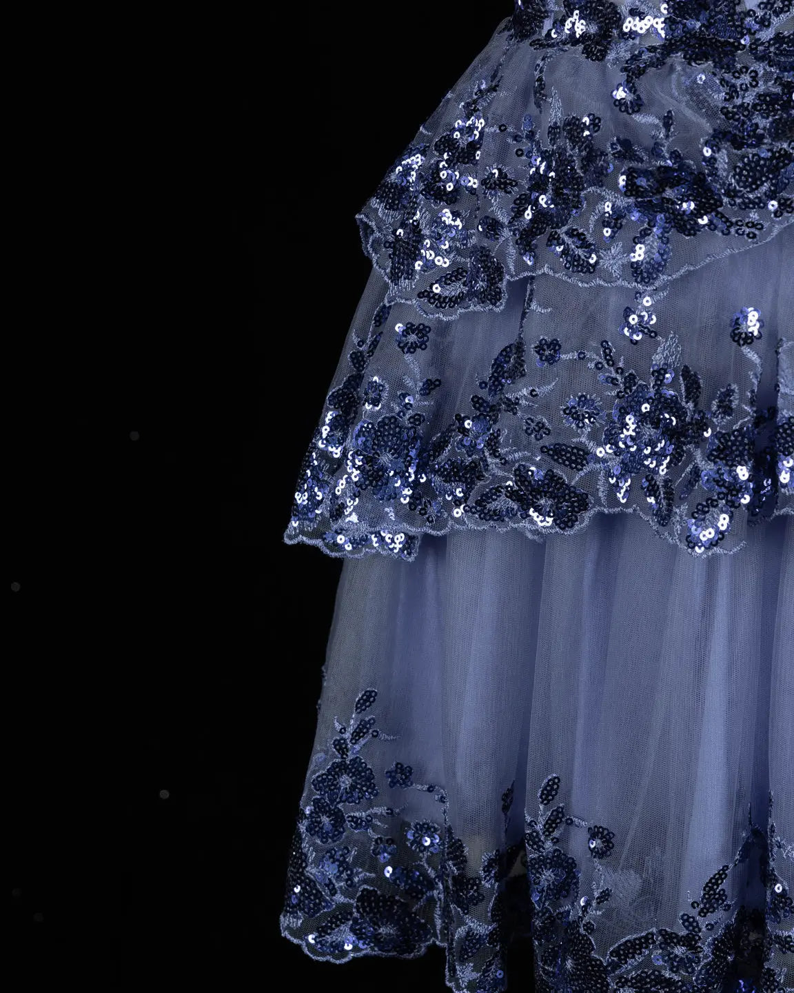 Champagne Sequin Tiered Ballgown Homecoming Dress RM156 Sheer Fairy