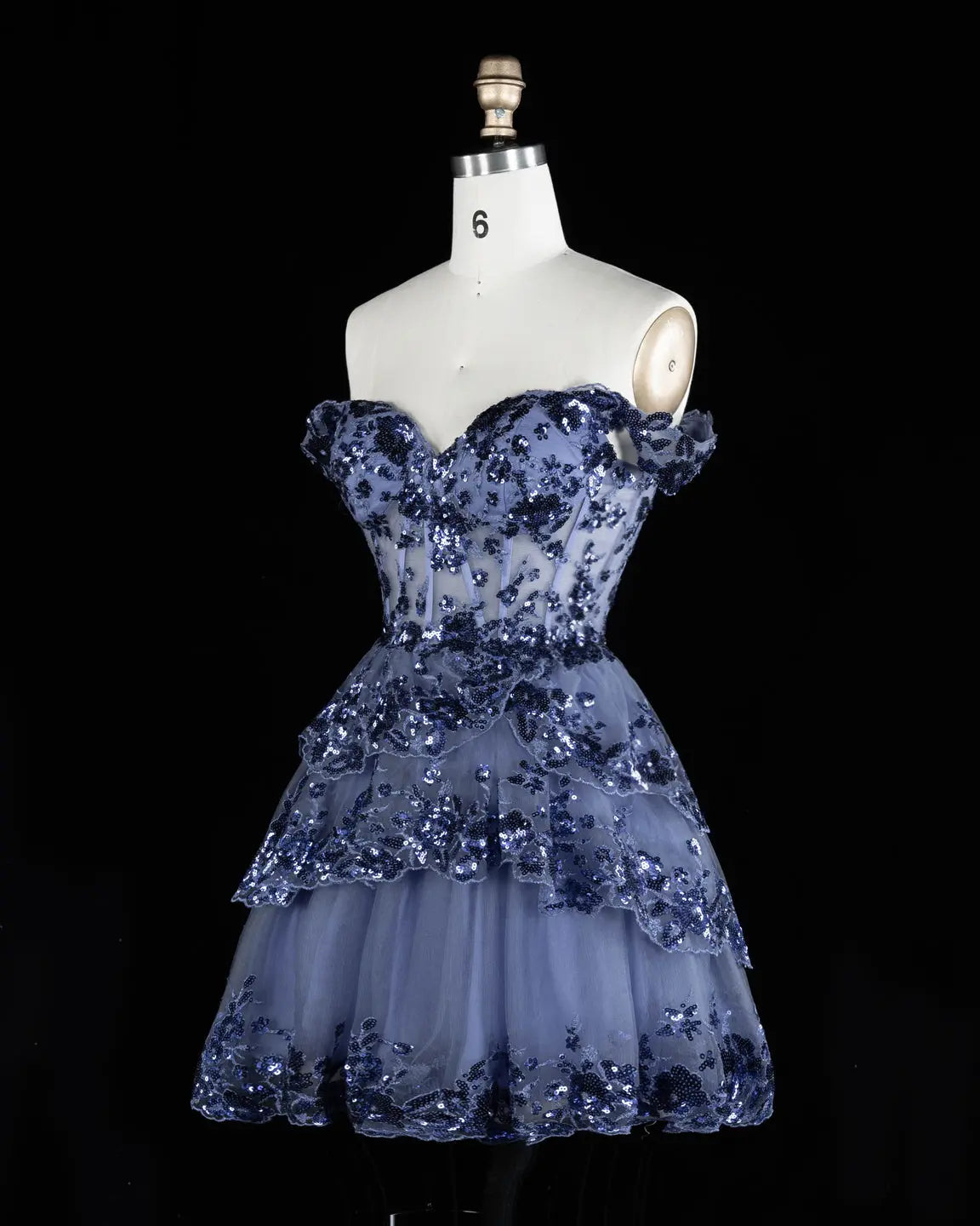 Champagne Sequin Tiered Ballgown Homecoming Dress RM156 Sheer Fairy