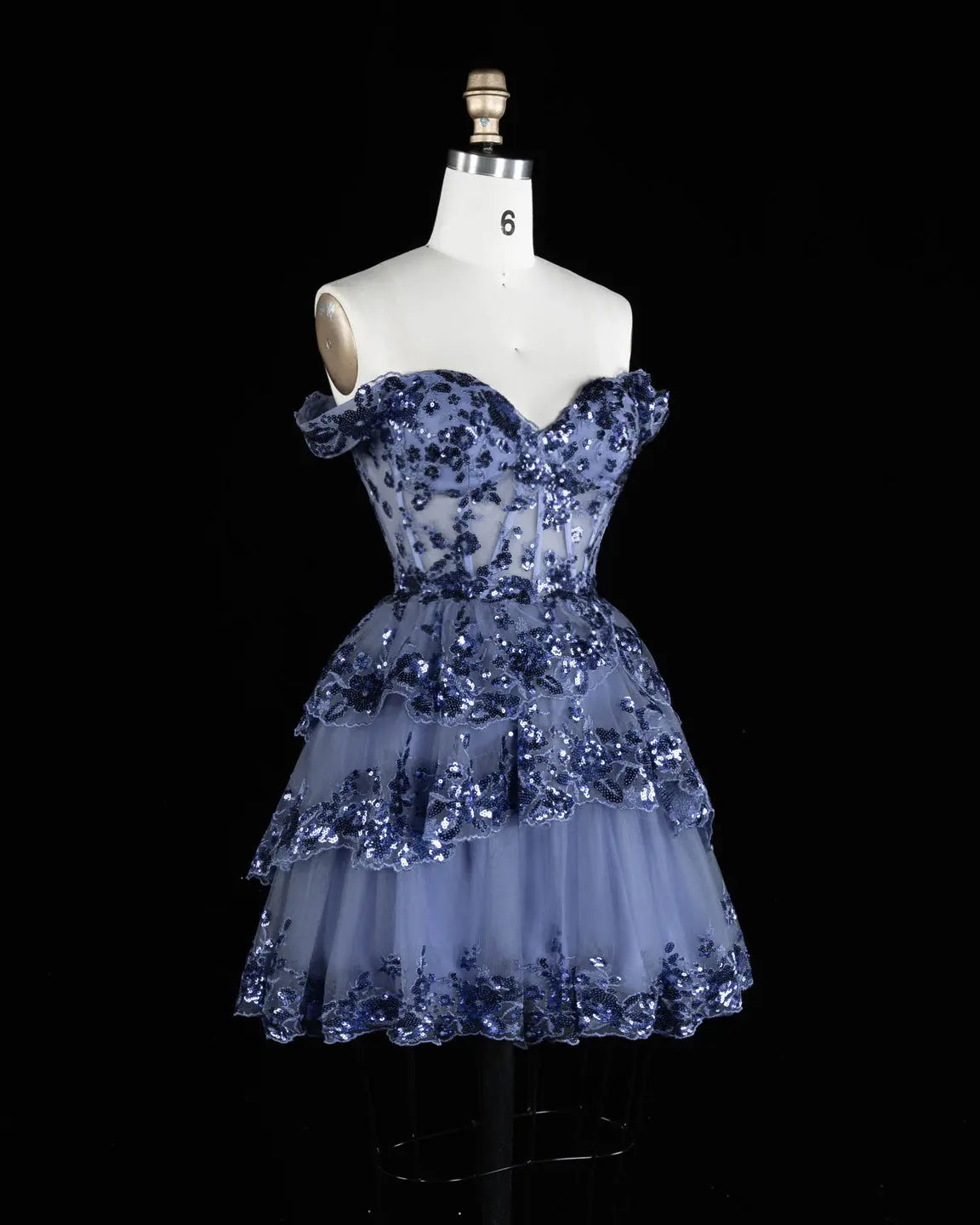 Champagne Sequin Tiered Ballgown Homecoming Dress RM156 Sheer Fairy