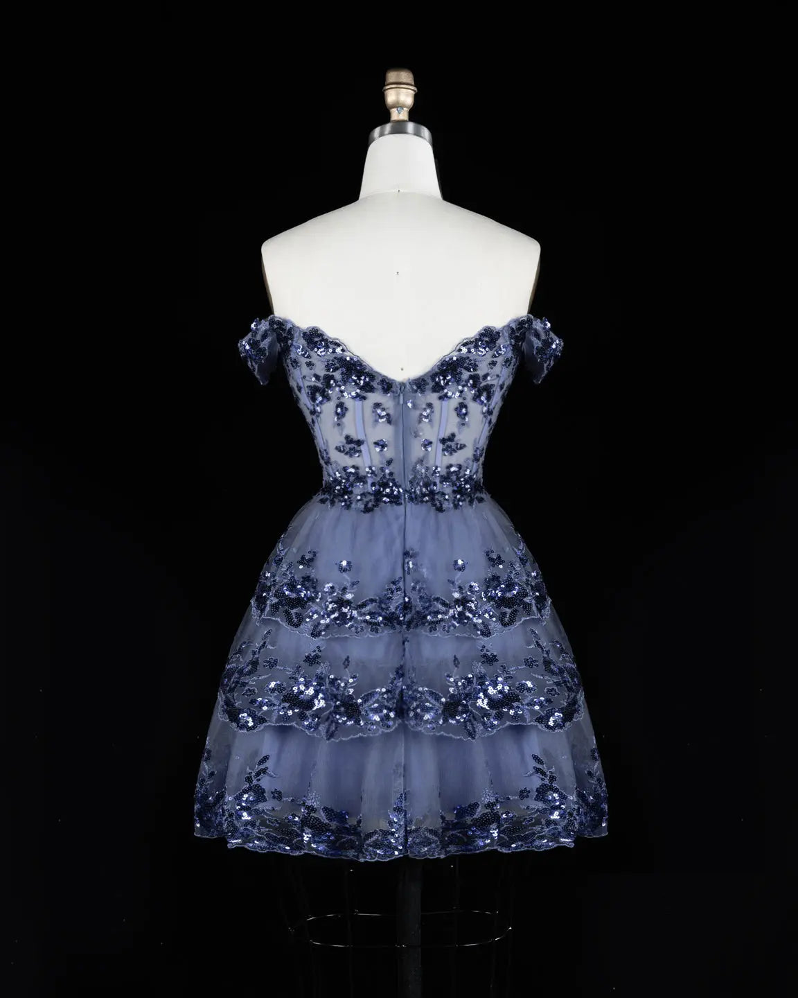 Champagne Sequin Tiered Ballgown Homecoming Dress RM156 Sheer Fairy