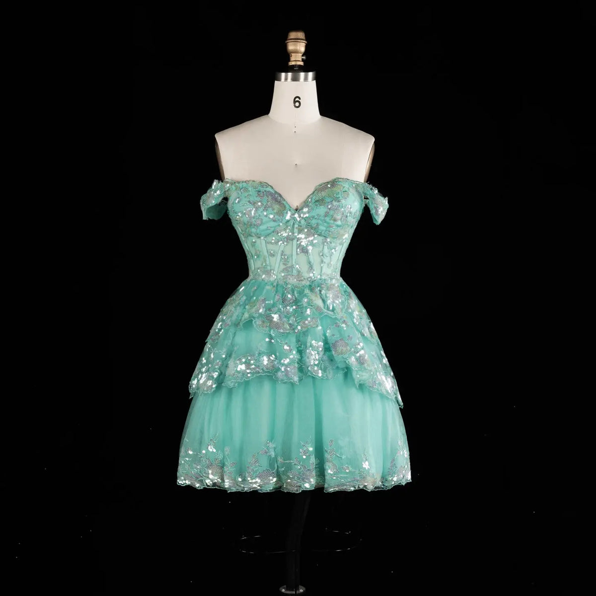 Champagne Sequin Tiered Ballgown Homecoming Dress RM156 Sheer Fairy