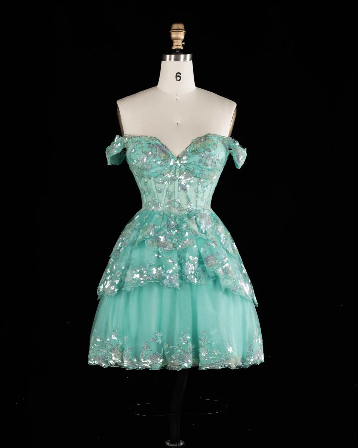 Champagne Sequin Tiered Ballgown Homecoming Dress RM156 Sheer Fairy