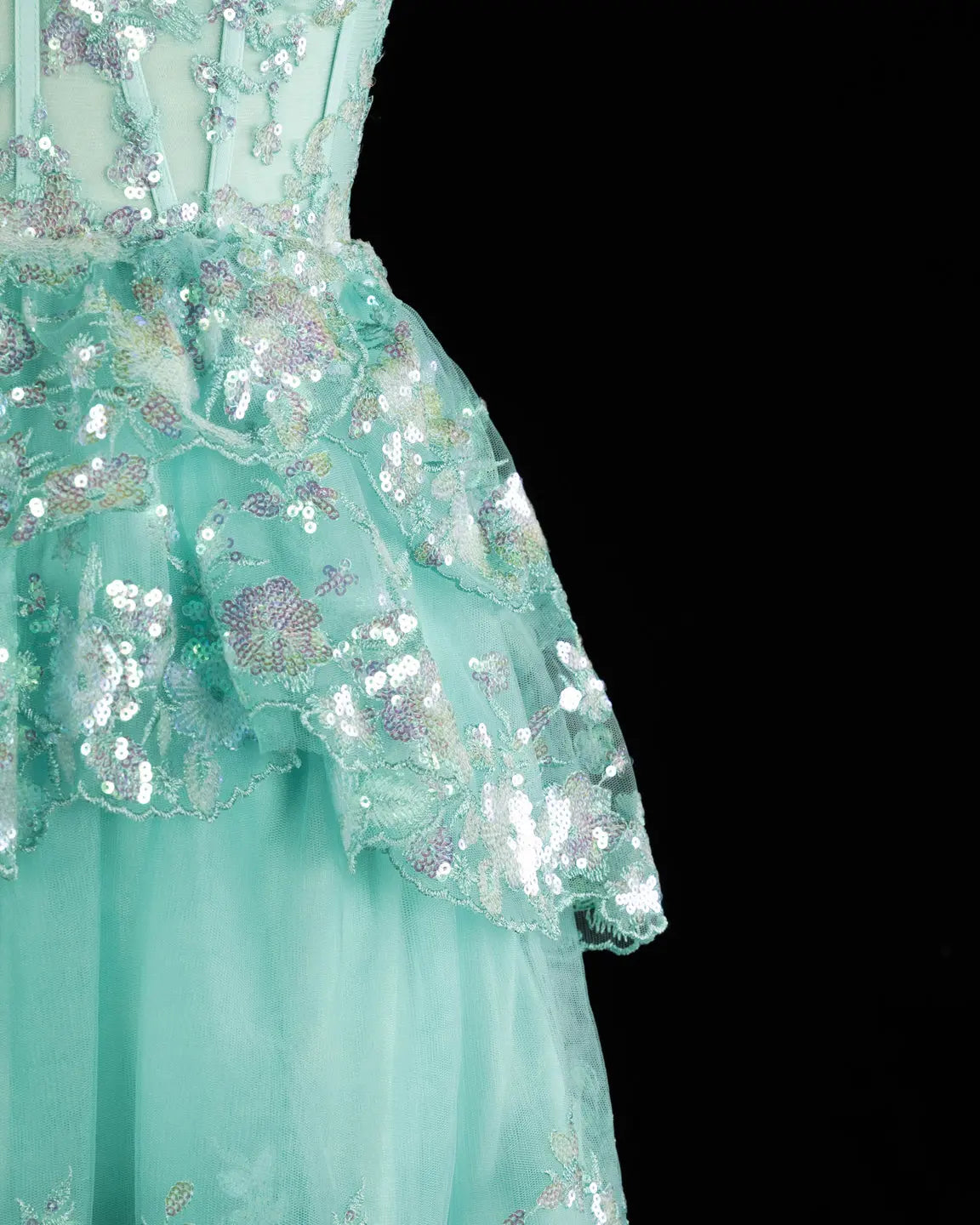 Champagne Sequin Tiered Ballgown Homecoming Dress RM156 Sheer Fairy