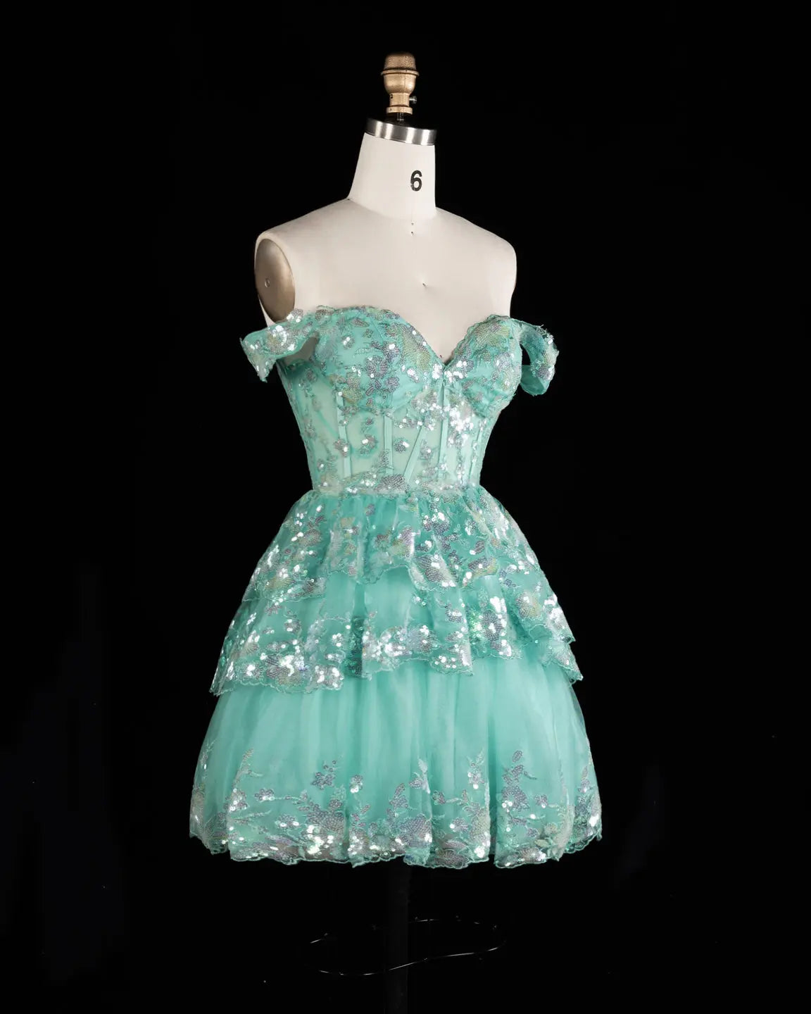 Champagne Sequin Tiered Ballgown Homecoming Dress RM156 Sheer Fairy
