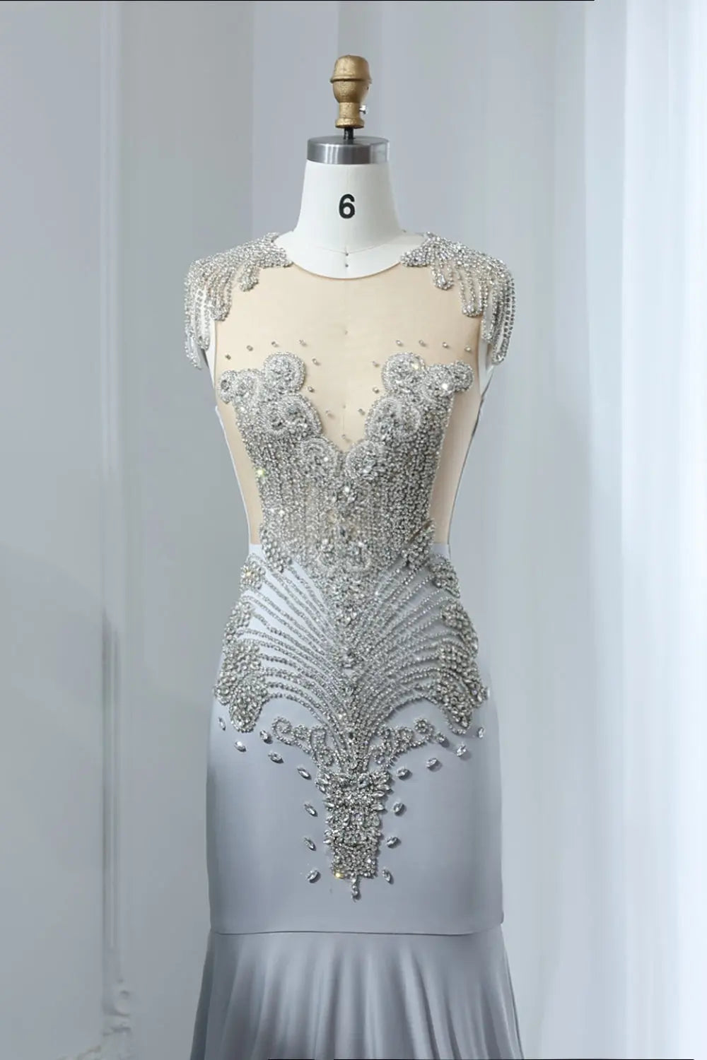 Crystal High Neck Rhinestone Mermaid Prom Dress SH017 Sheer Fairy
