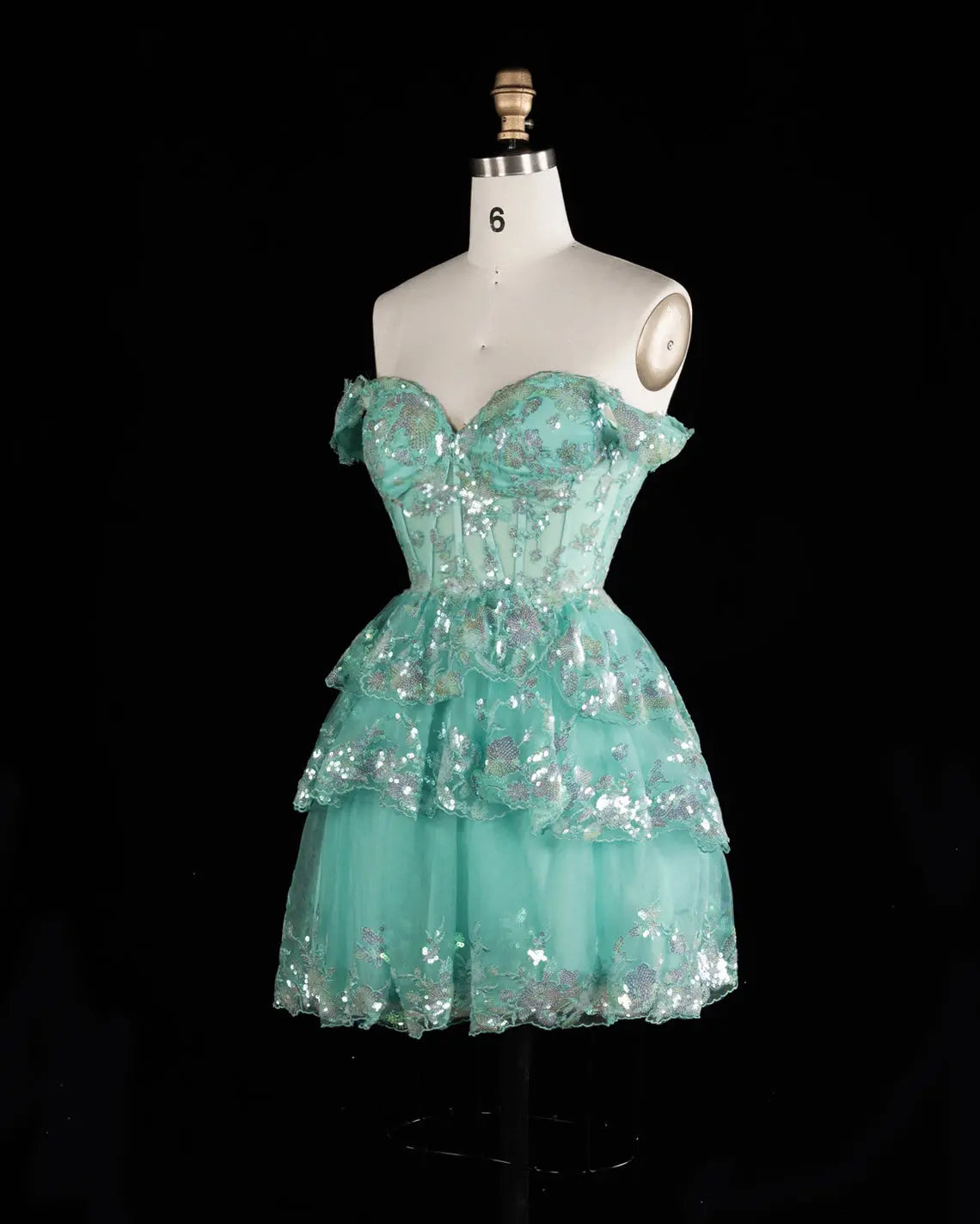 Champagne Sequin Tiered Ballgown Homecoming Dress RM156 Sheer Fairy