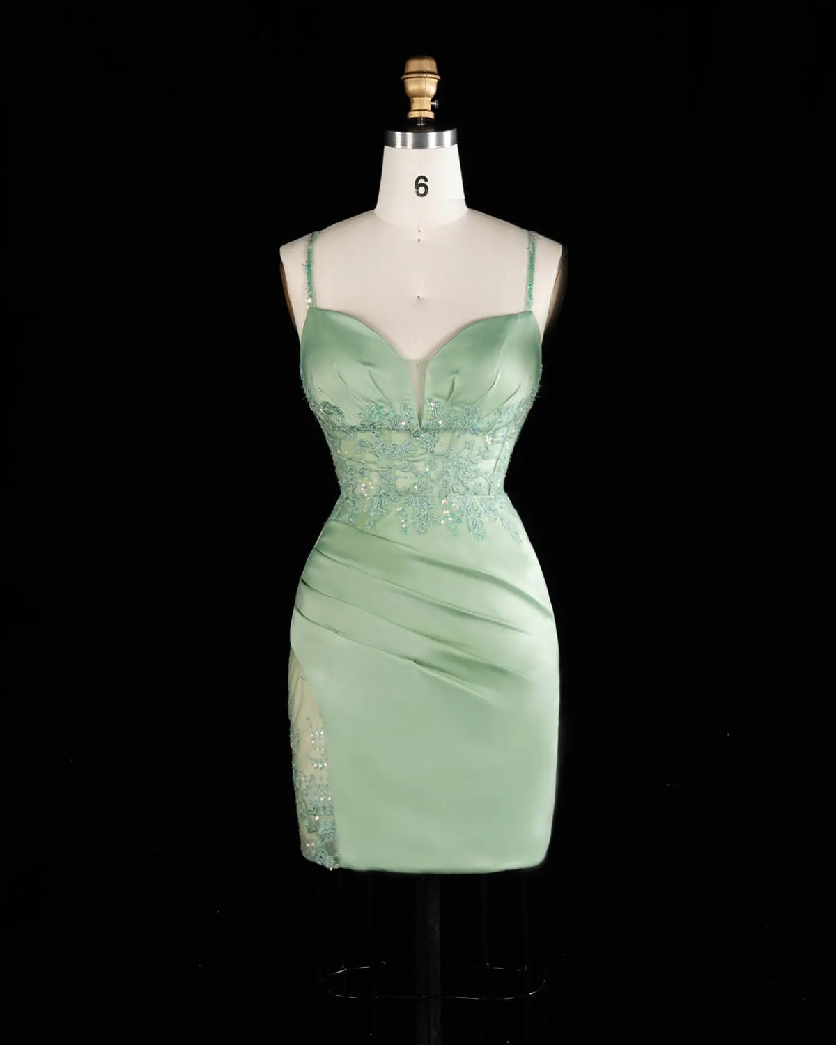 Sage Green Satin Strapless Sheath Mini Homecoming Dress RM173 Sheer Fairy