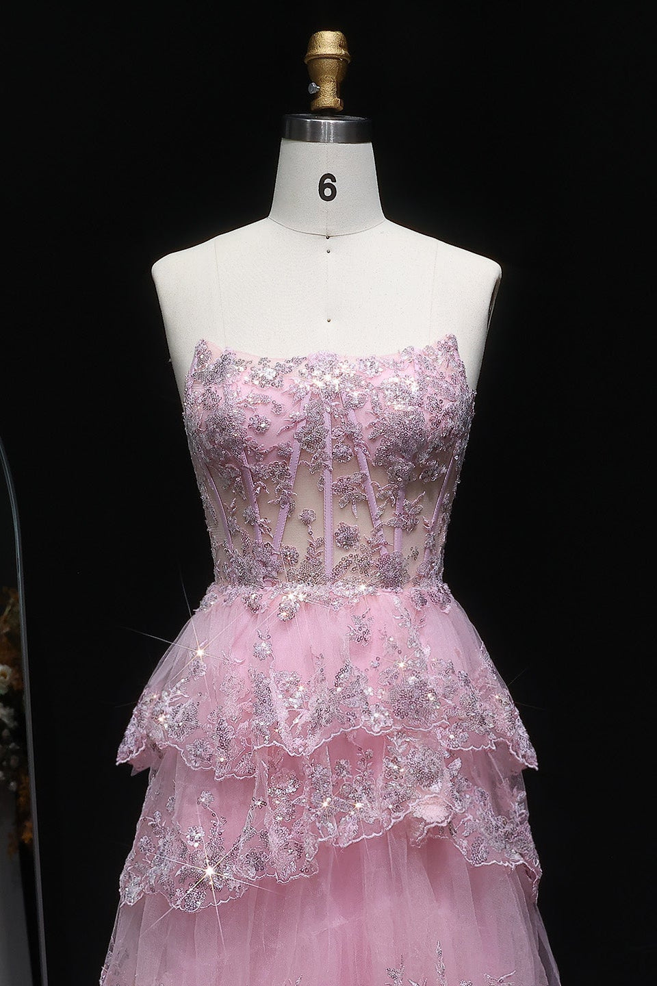 Strapless Ruffled Lace Sequin A-Line Prom Dress SH162 Sheer Fairy
