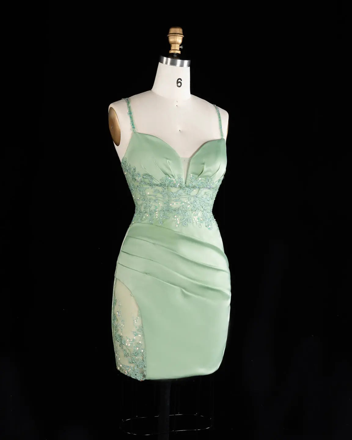 Sage Green Satin Strapless Sheath Mini Homecoming Dress RM173 Sheer Fairy
