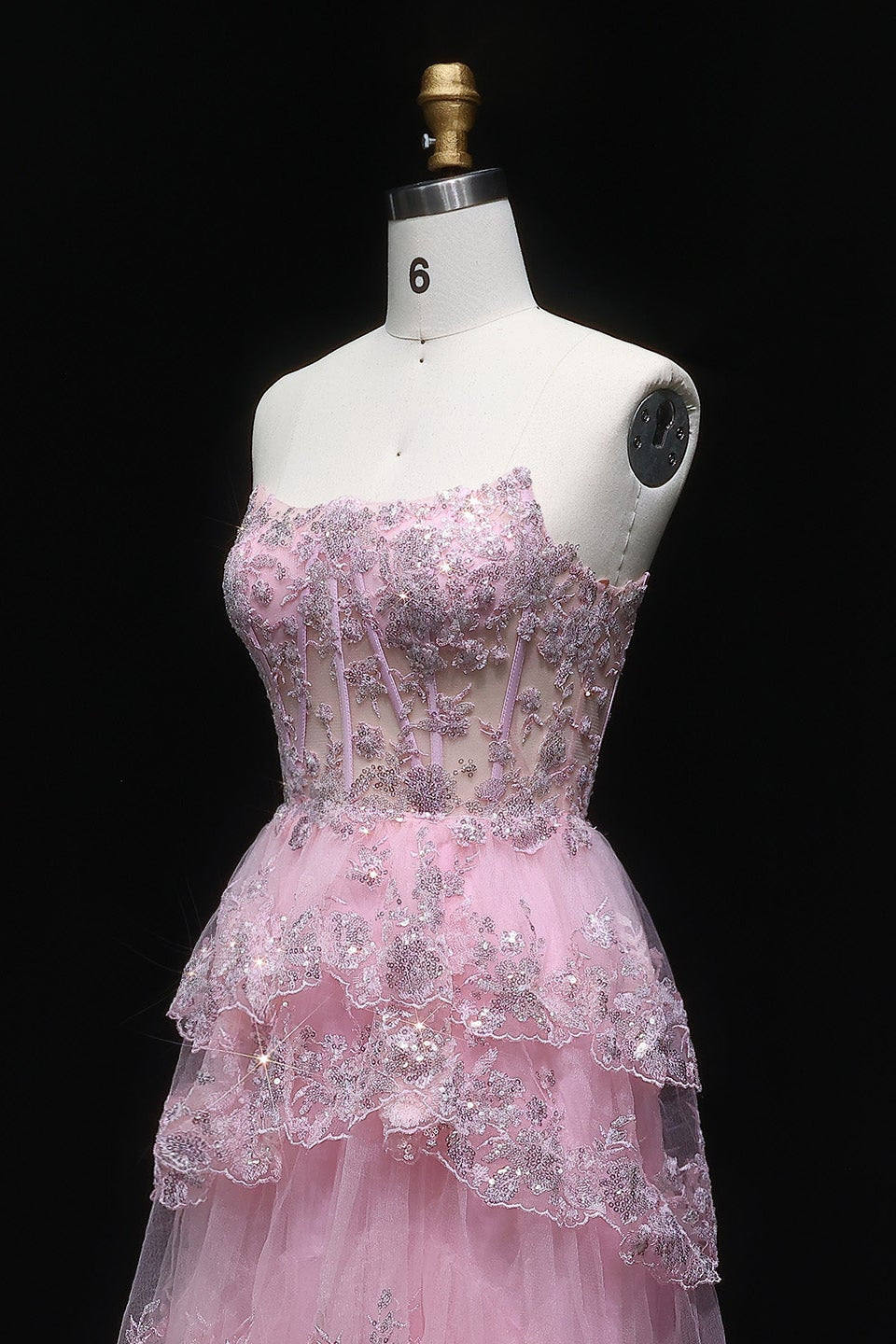 Strapless Ruffled Lace Sequin A-Line Prom Dress SH162 Sheer Fairy