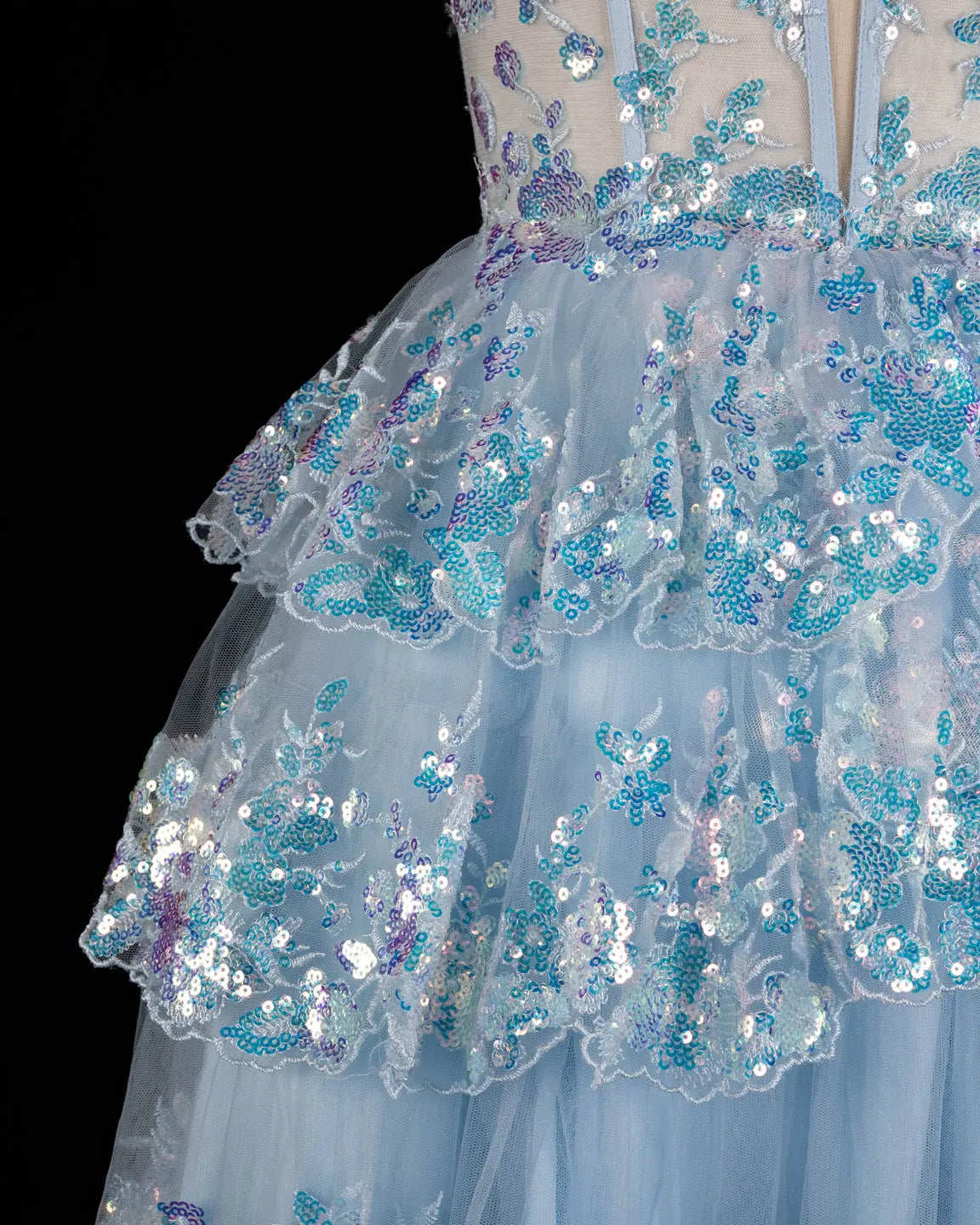Turquoise Tulle Deep V-Neck Tiered Mini Homecoming Dress RM171 Sheer Fairy