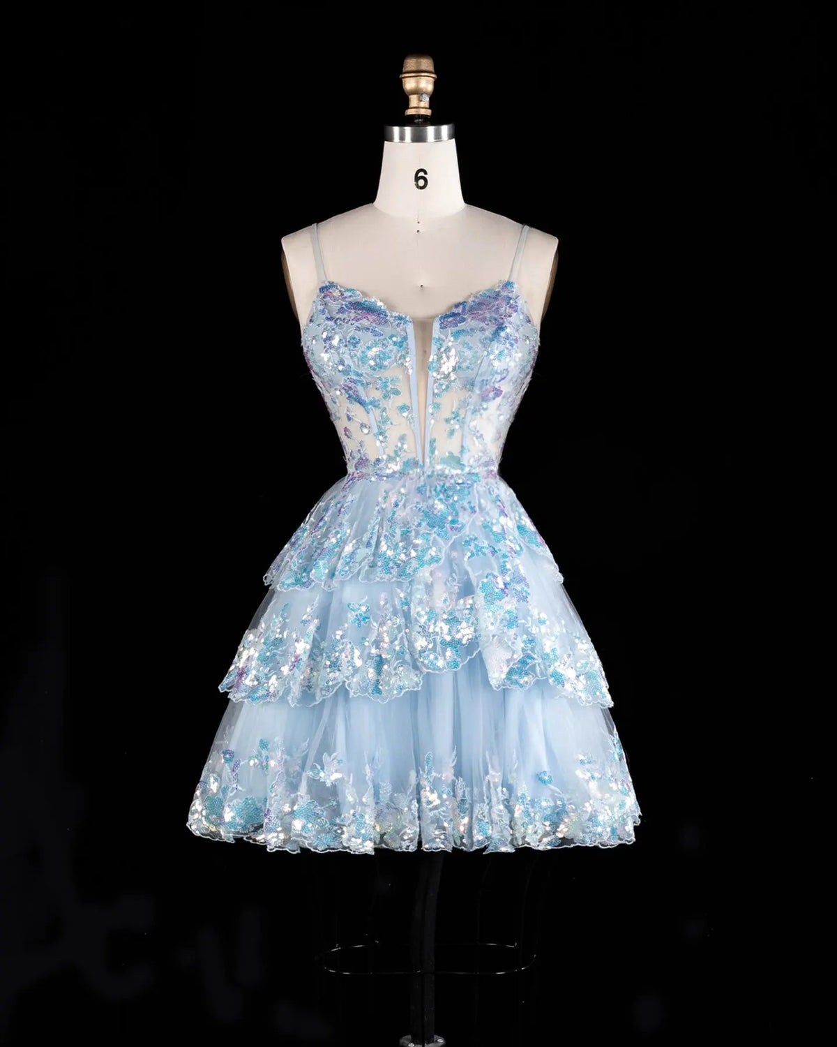 Turquoise Tulle Deep V-Neck Tiered Mini Homecoming Dress RM171 Sheer Fairy