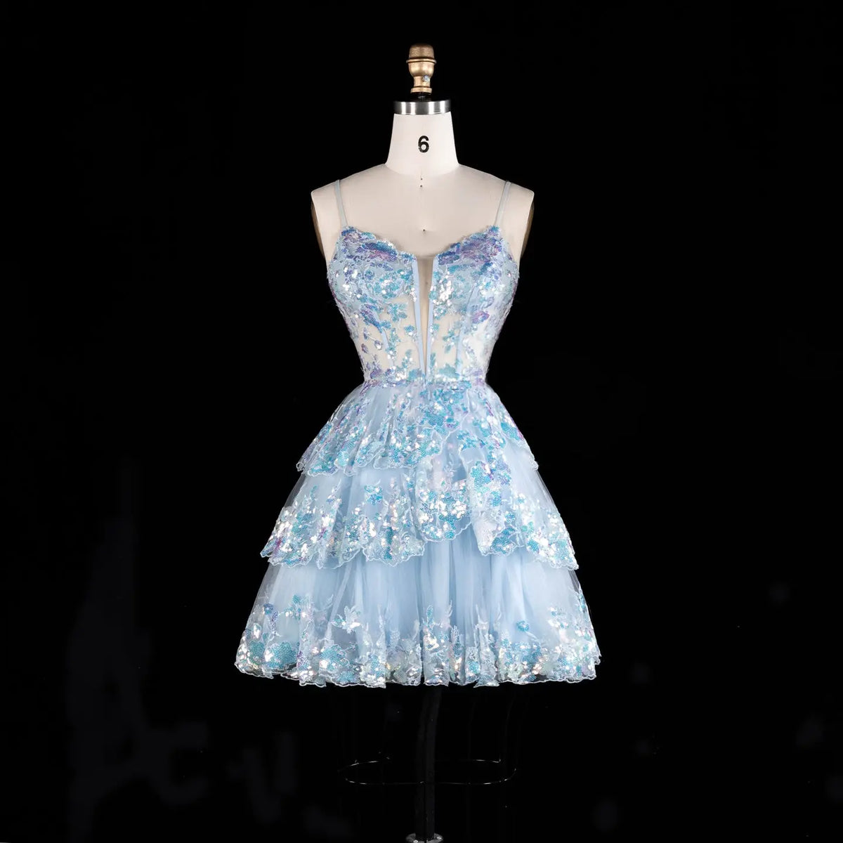 Turquoise Tulle Deep V-Neck Tiered Mini Homecoming Dress RM171 Sheer Fairy