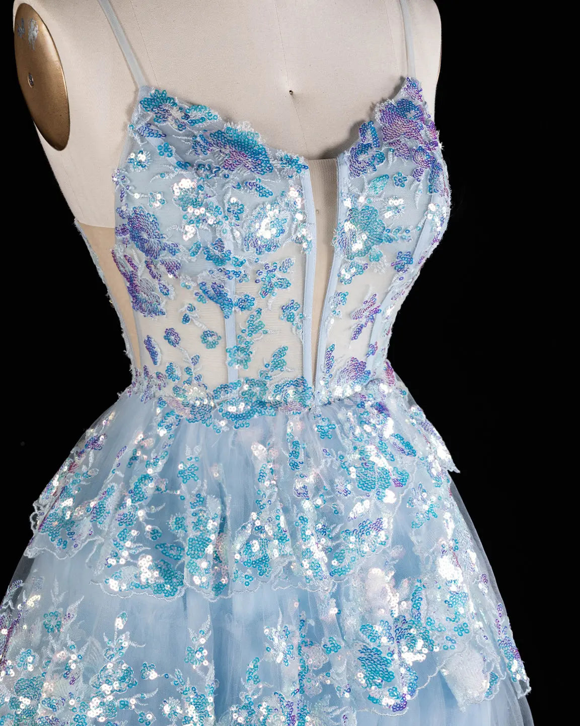 Turquoise Tulle Deep V-Neck Tiered Mini Homecoming Dress RM171 Sheer Fairy