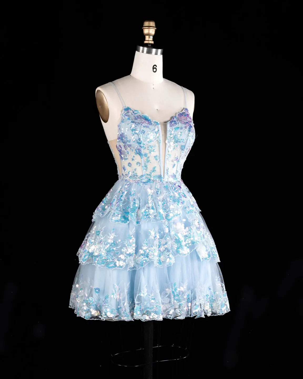 Turquoise Tulle Deep V-Neck Tiered Mini Homecoming Dress RM171 Sheer Fairy