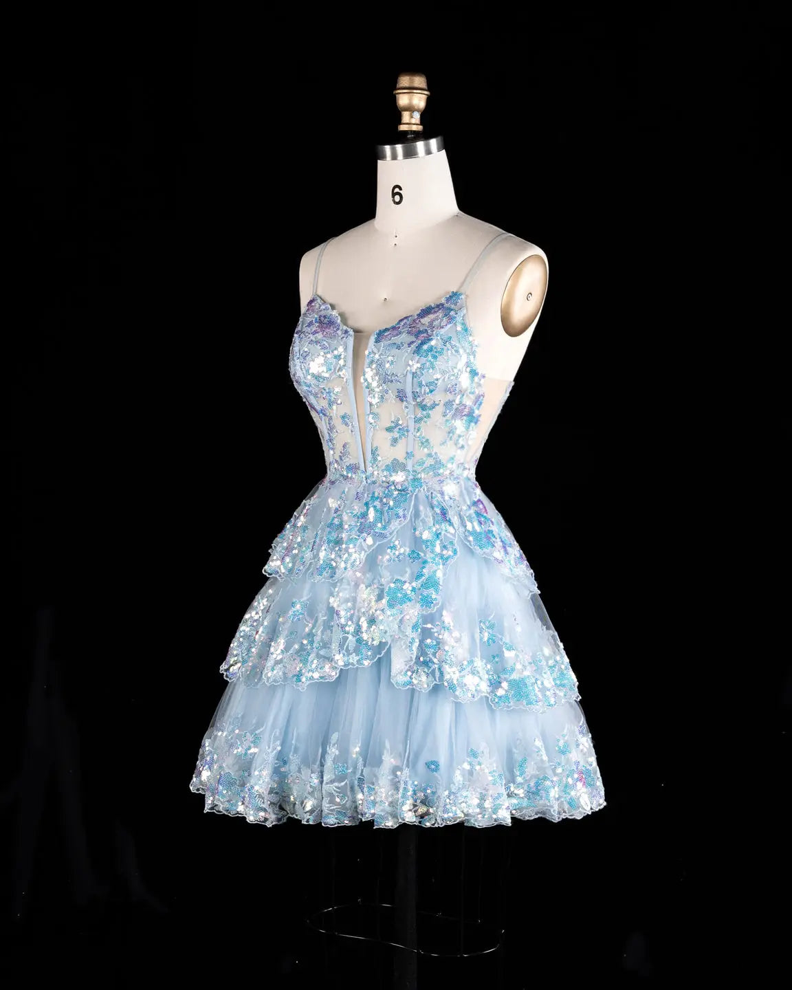 Turquoise Tulle Deep V-Neck Tiered Mini Homecoming Dress RM171 Sheer Fairy