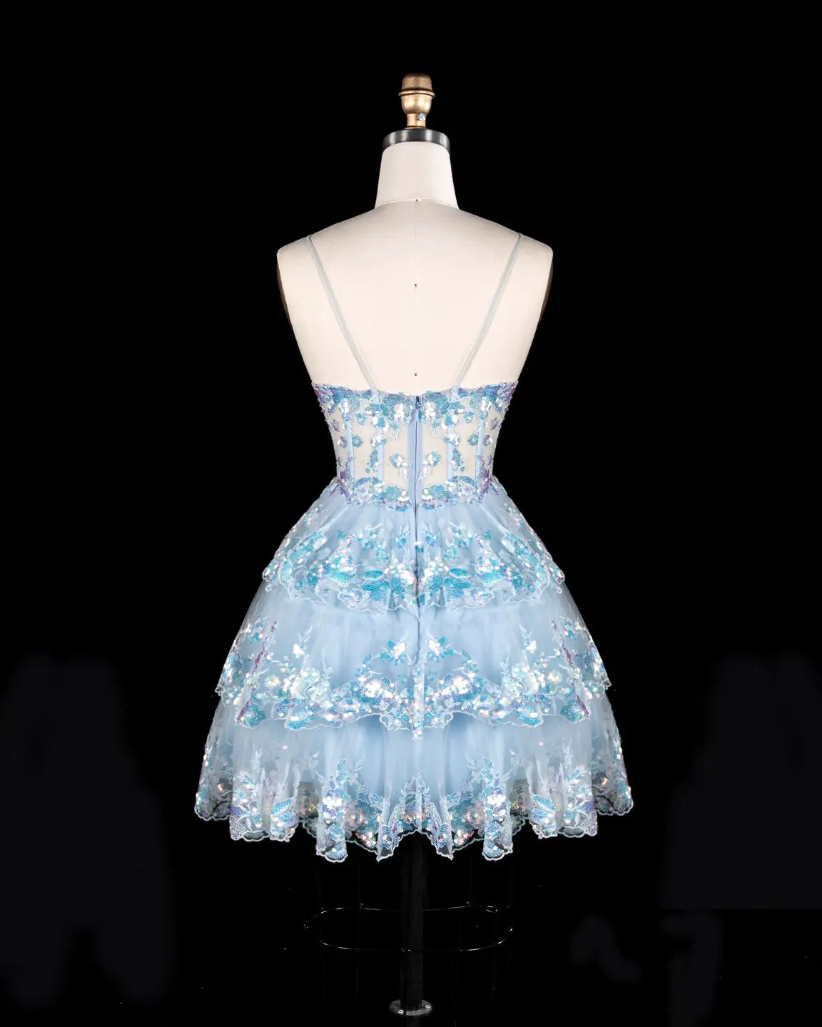 Turquoise Tulle Deep V-Neck Tiered Mini Homecoming Dress RM171 Sheer Fairy