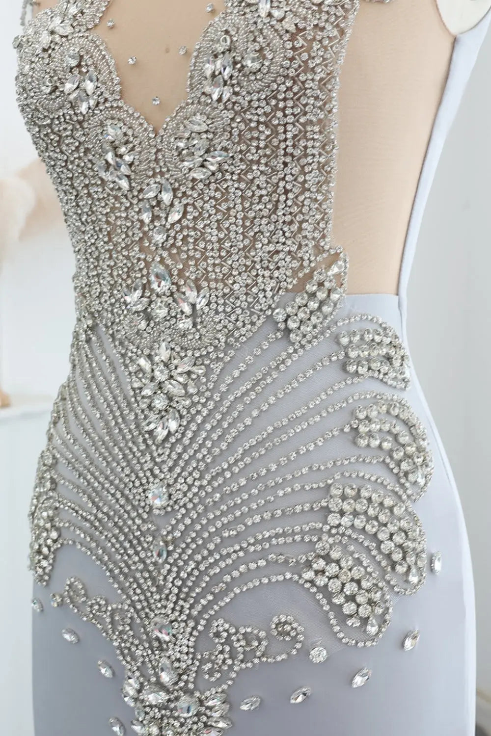 Crystal High Neck Rhinestone Mermaid Prom Dress SH017 Sheer Fairy