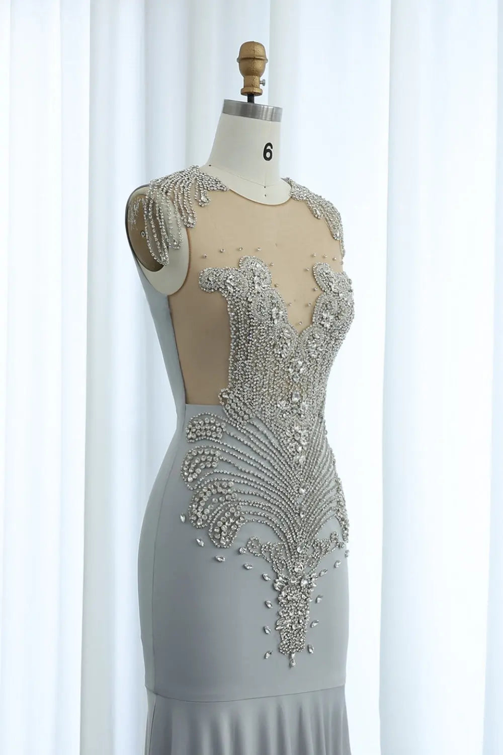 Crystal High Neck Rhinestone Mermaid Prom Dress SH017 Sheer Fairy
