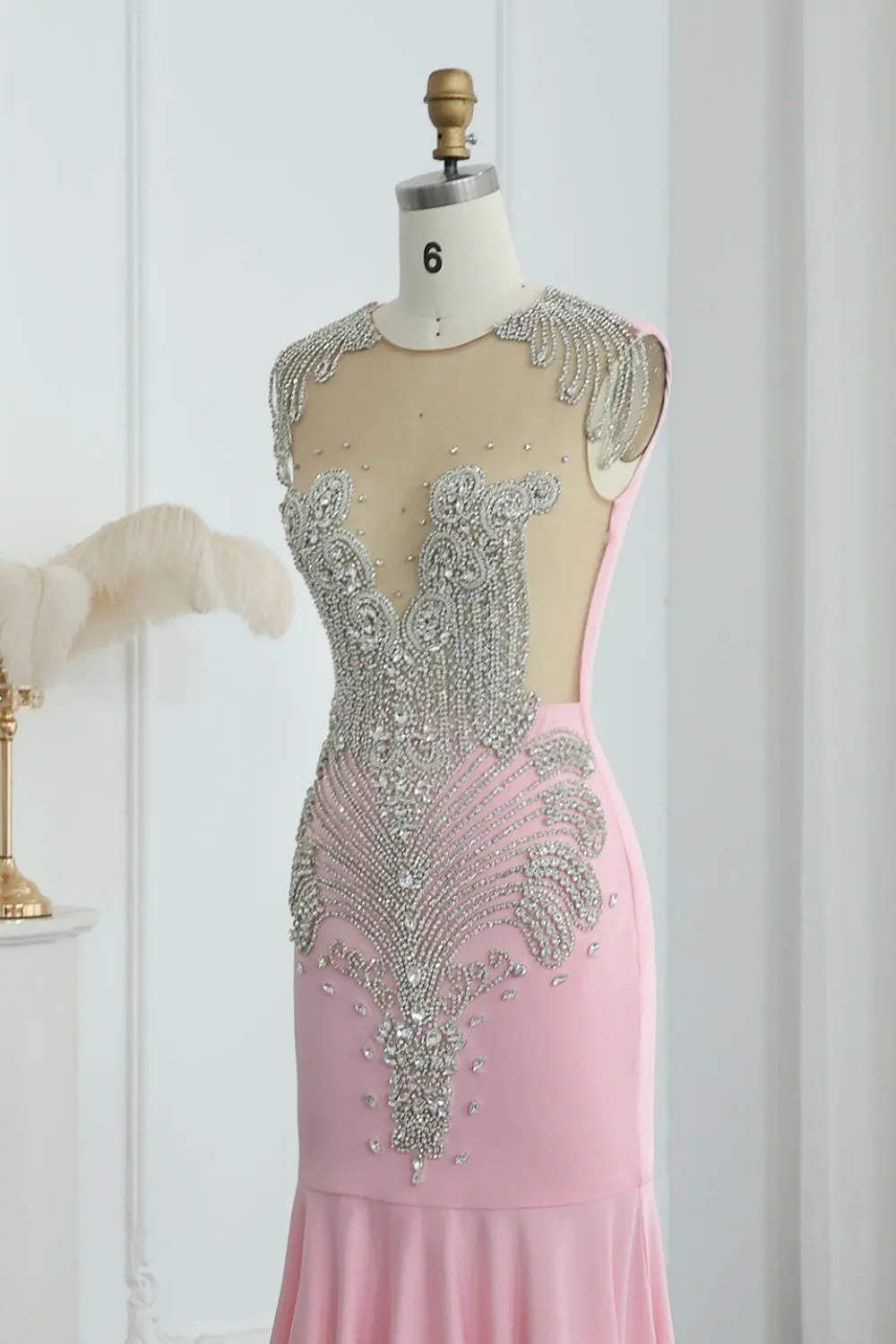 Crystal High Neck Rhinestone Mermaid Prom Dress SH017 Sheer Fairy