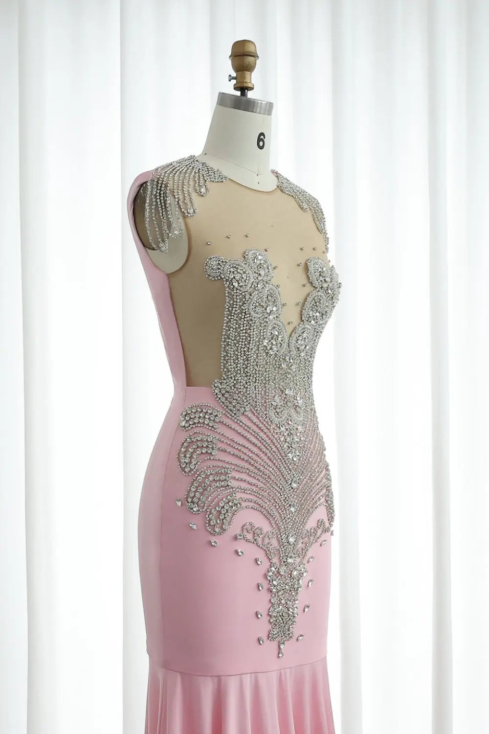 Crystal High Neck Rhinestone Mermaid Prom Dress SH017 Sheer Fairy