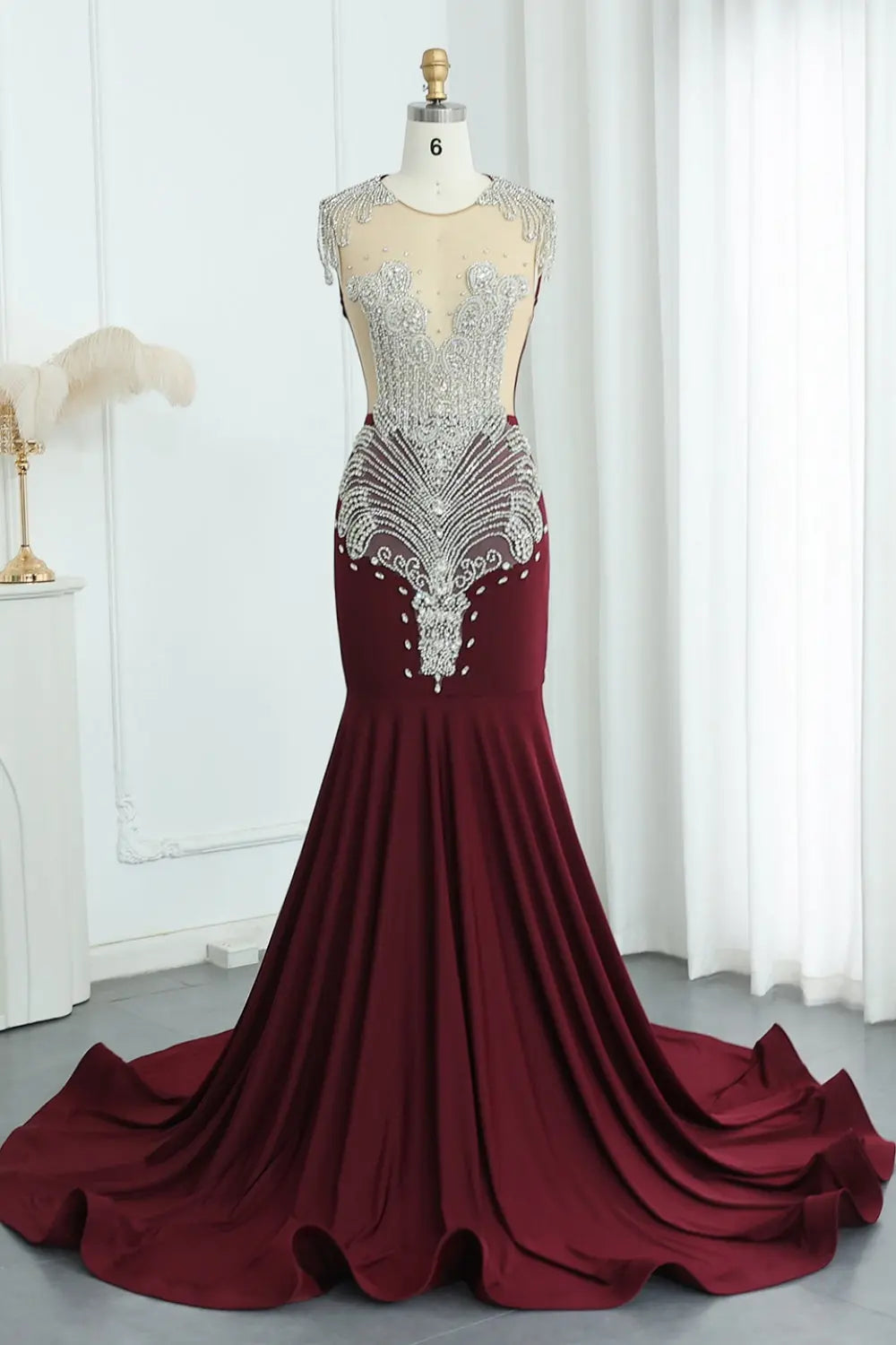 Crystal High Neck Rhinestone Mermaid Prom Dress SH017 Sheer Fairy