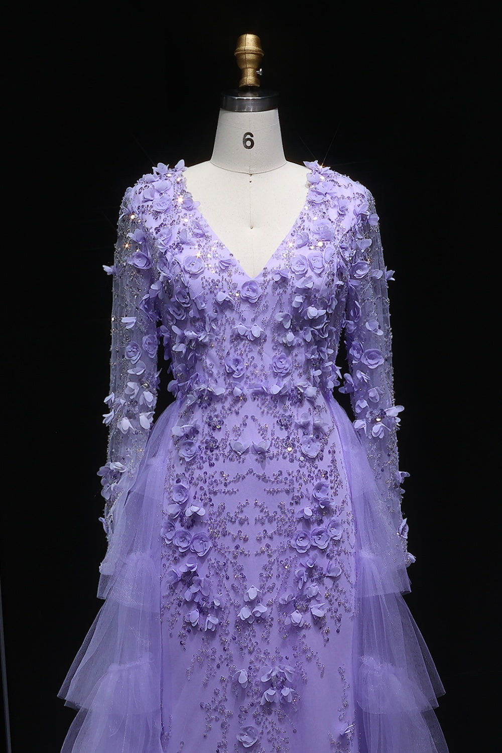 Lilac 3D Floral Beaded Mermaid Long Sleeves Evening Dress SS637 Sheer Fairy