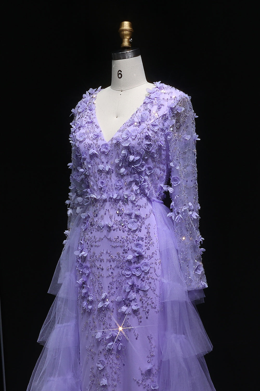 Lilac 3D Floral Beaded Mermaid Long Sleeves Evening Dress SS637 Sheer Fairy