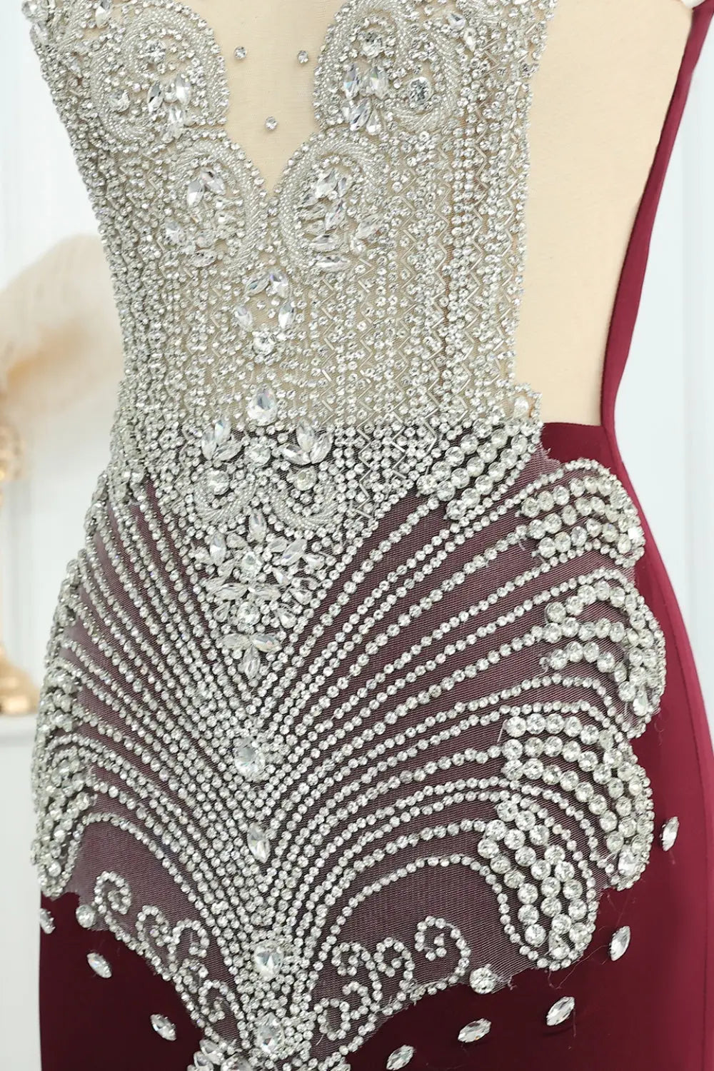Crystal High Neck Rhinestone Mermaid Prom Dress SH017 Sheer Fairy