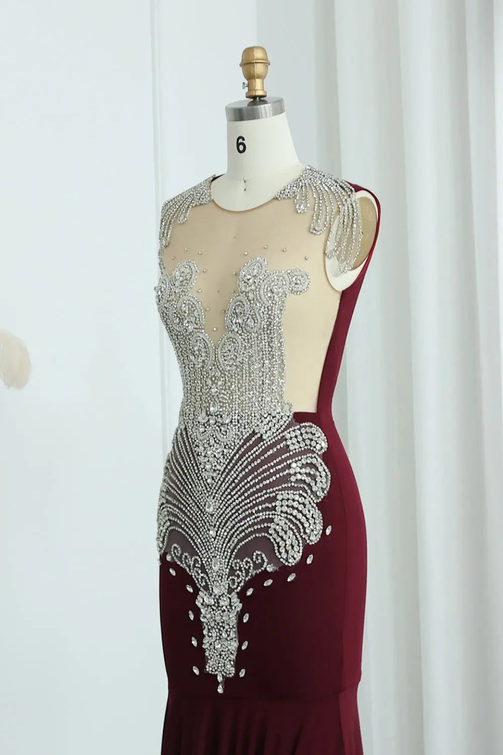 Crystal High Neck Rhinestone Mermaid Prom Dress SH017 Sheer Fairy