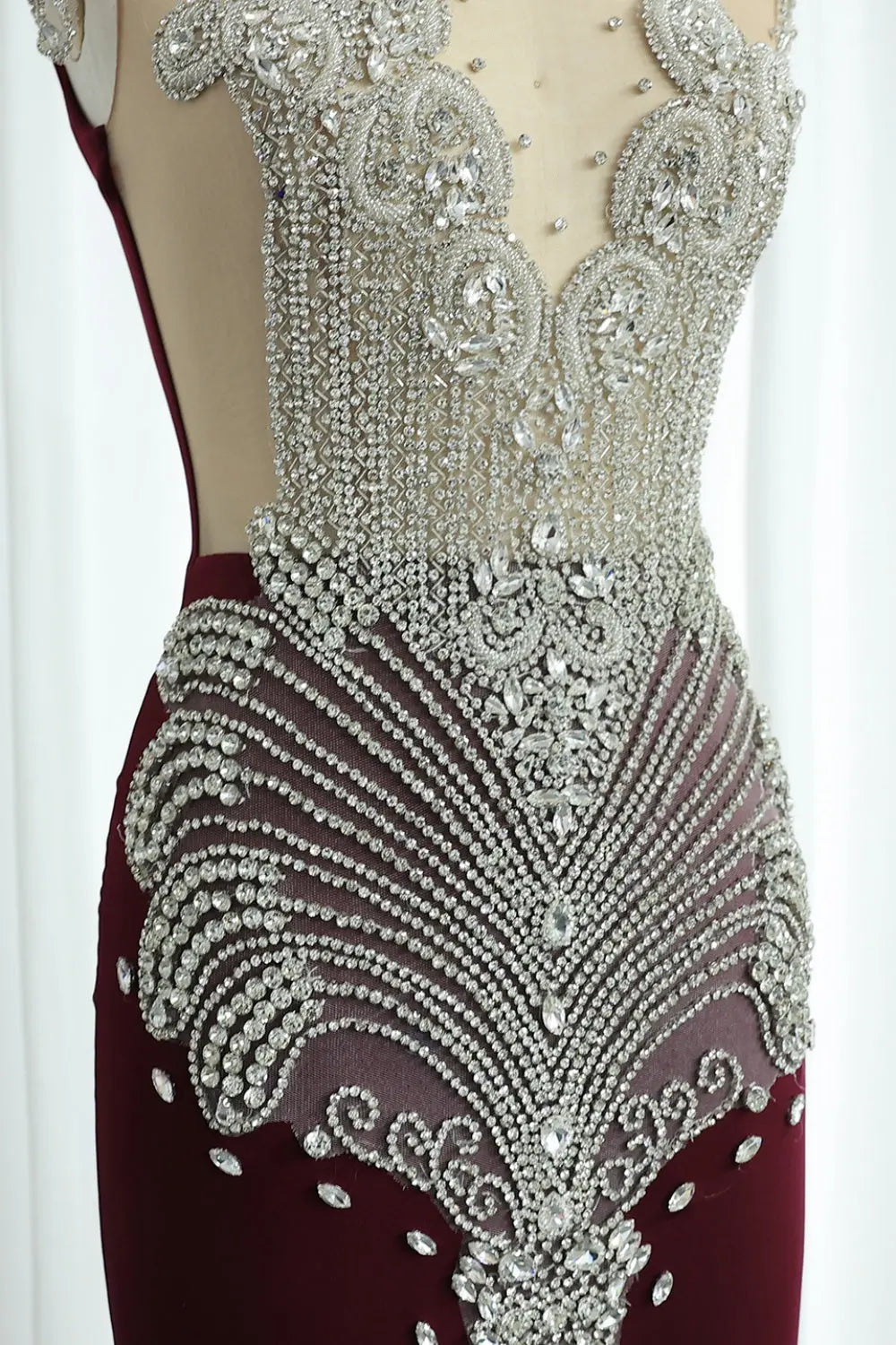 Crystal High Neck Rhinestone Mermaid Prom Dress SH017 Sheer Fairy