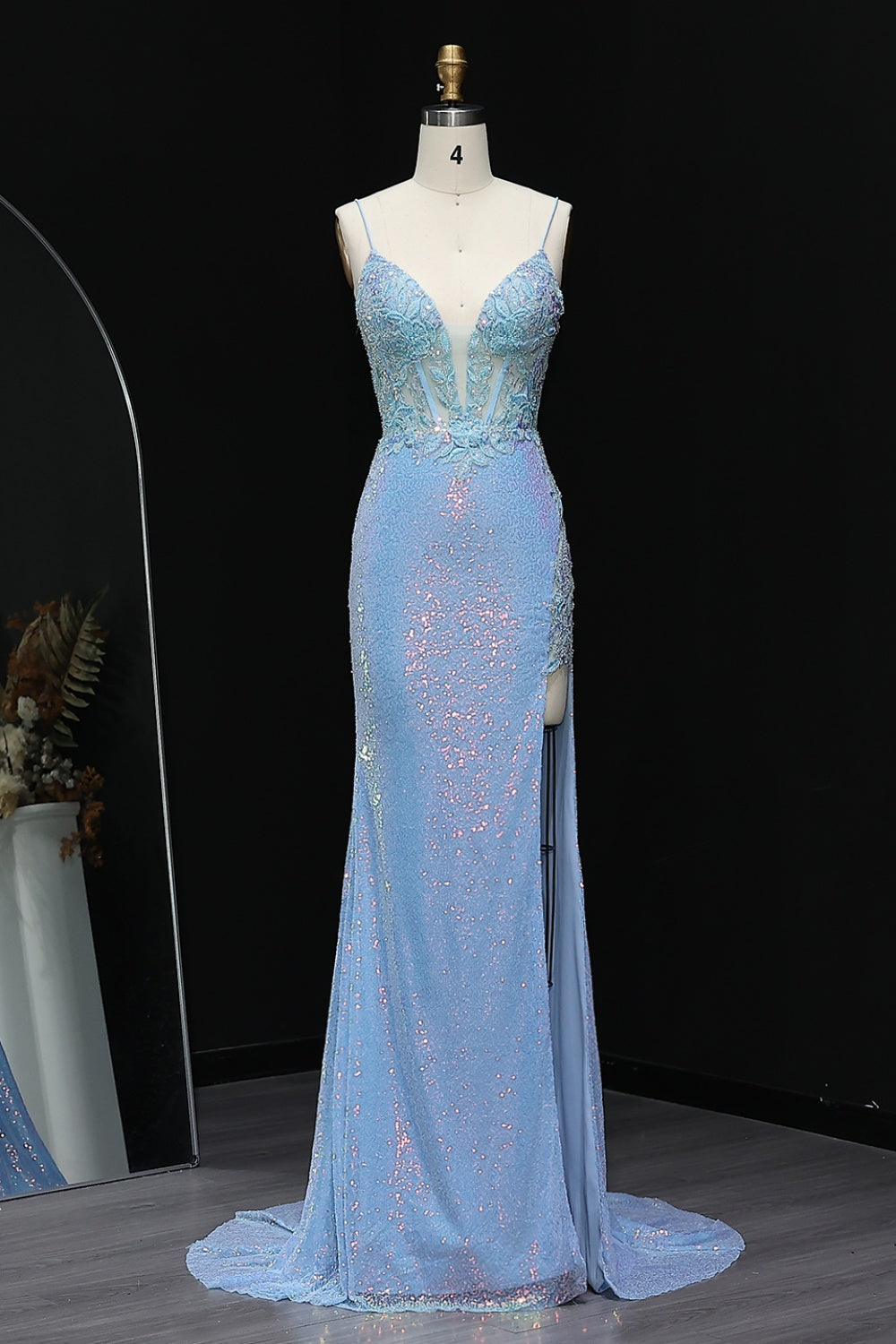 Sage Green Beaded Keyhole A-Line Prom Dress with Short Sleeves SH502 Sheer Fairy