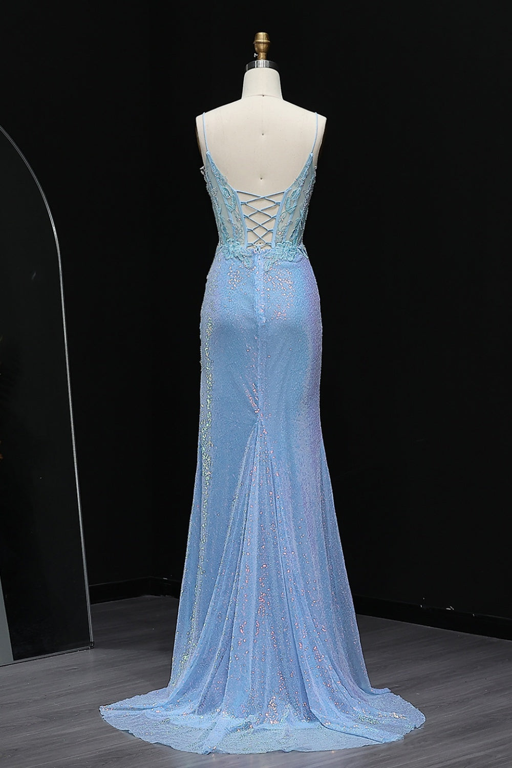 Sage Green Beaded Keyhole A-Line Prom Dress with Short Sleeves SH502 Sheer Fairy