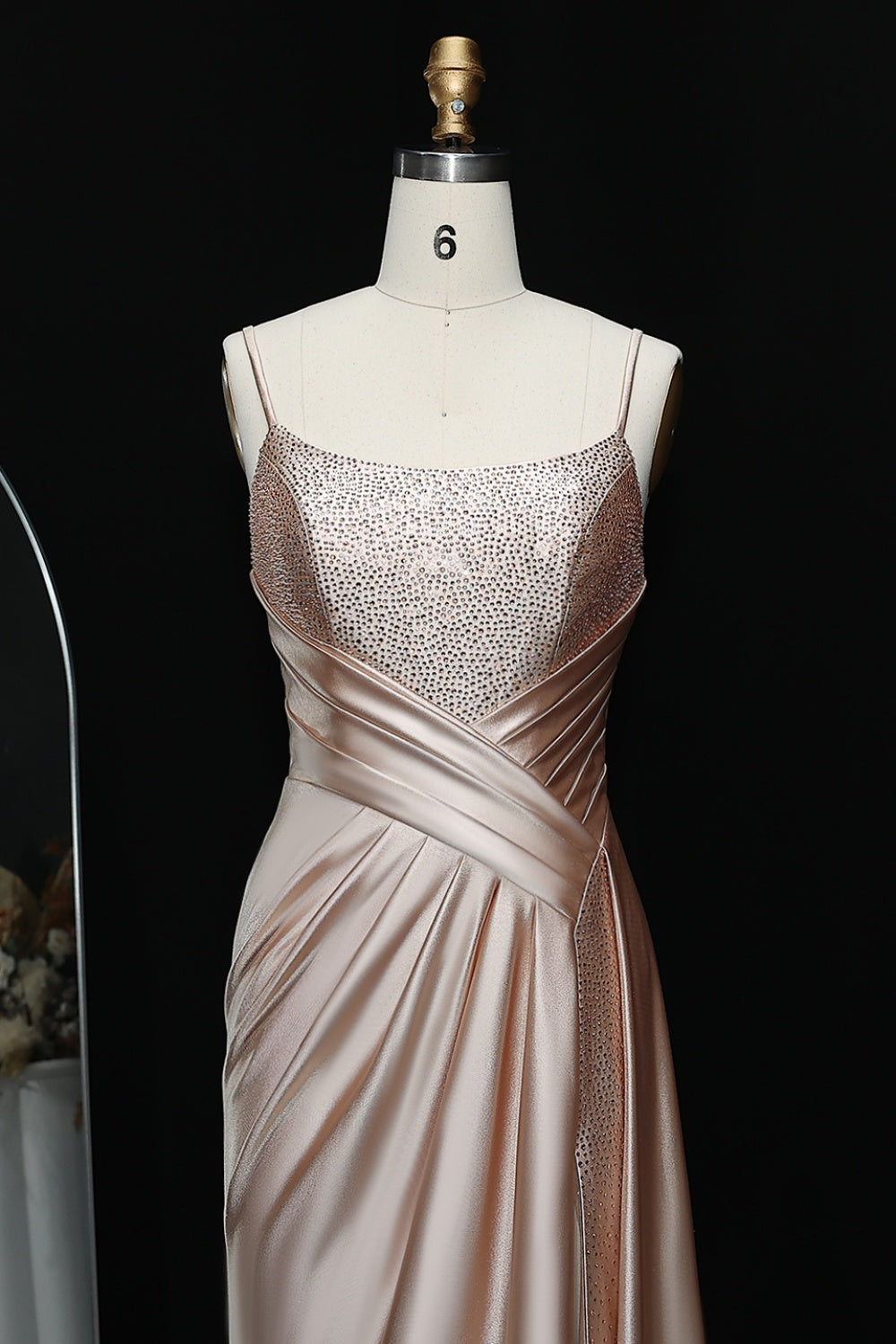 Blush Satin Square Neck Sheath Champagne Prom Dress SH503 Sheer Fairy