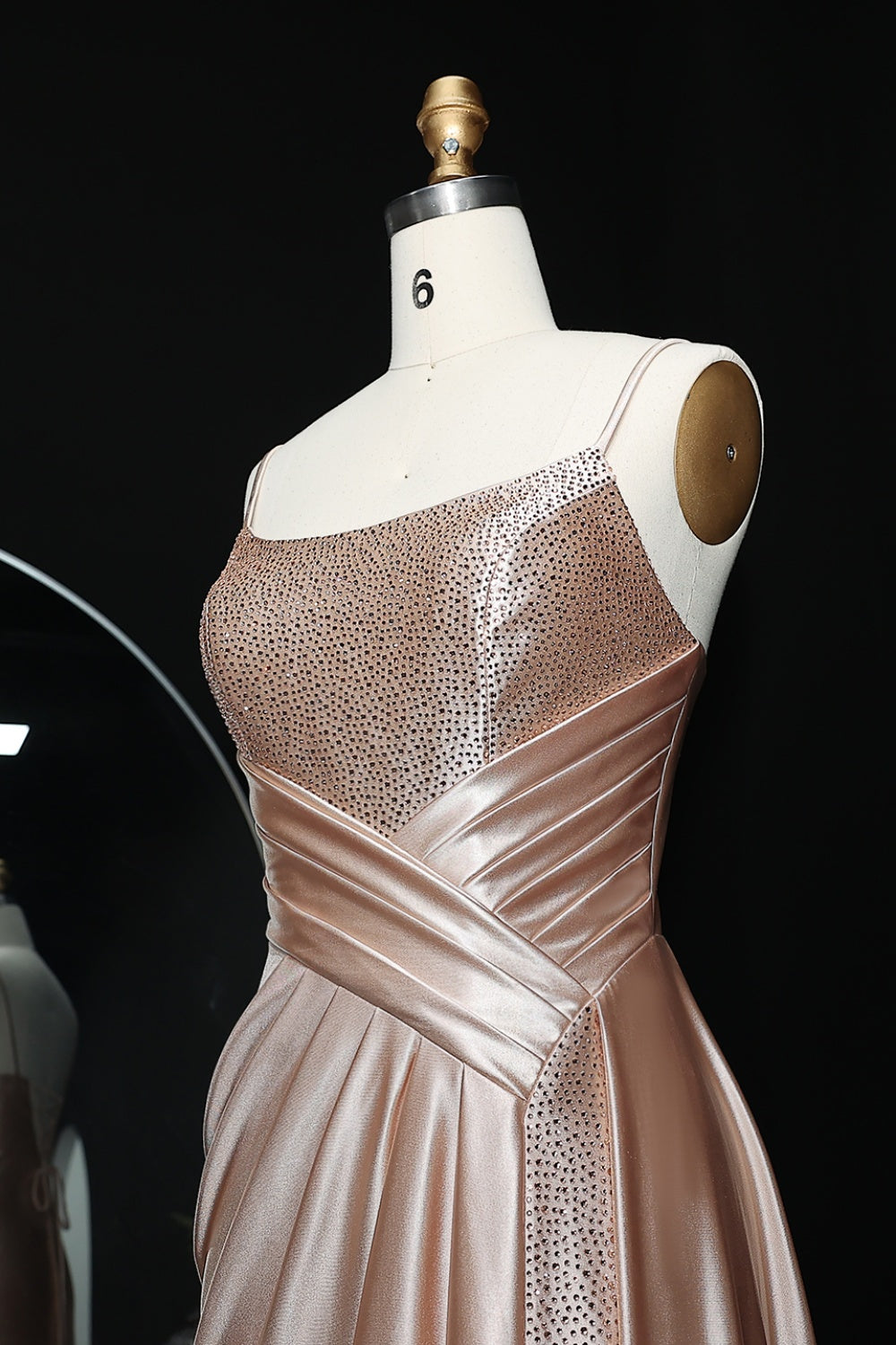 Blush Satin Square Neck Sheath Champagne Prom Dress SH503 Sheer Fairy