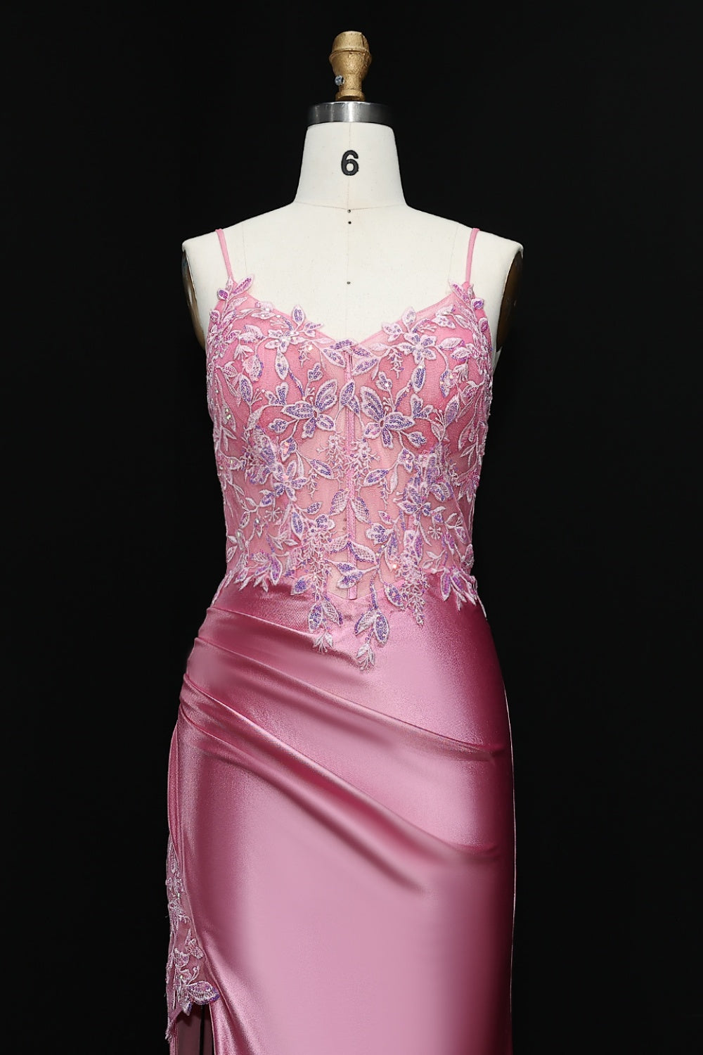 Rose Pink Satin Spaghetti Straps Sheath Prom Dress SH507 Sheer Fairy