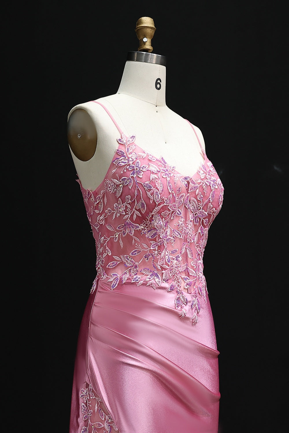 Rose Pink Satin Spaghetti Straps Sheath Prom Dress SH507 Sheer Fairy